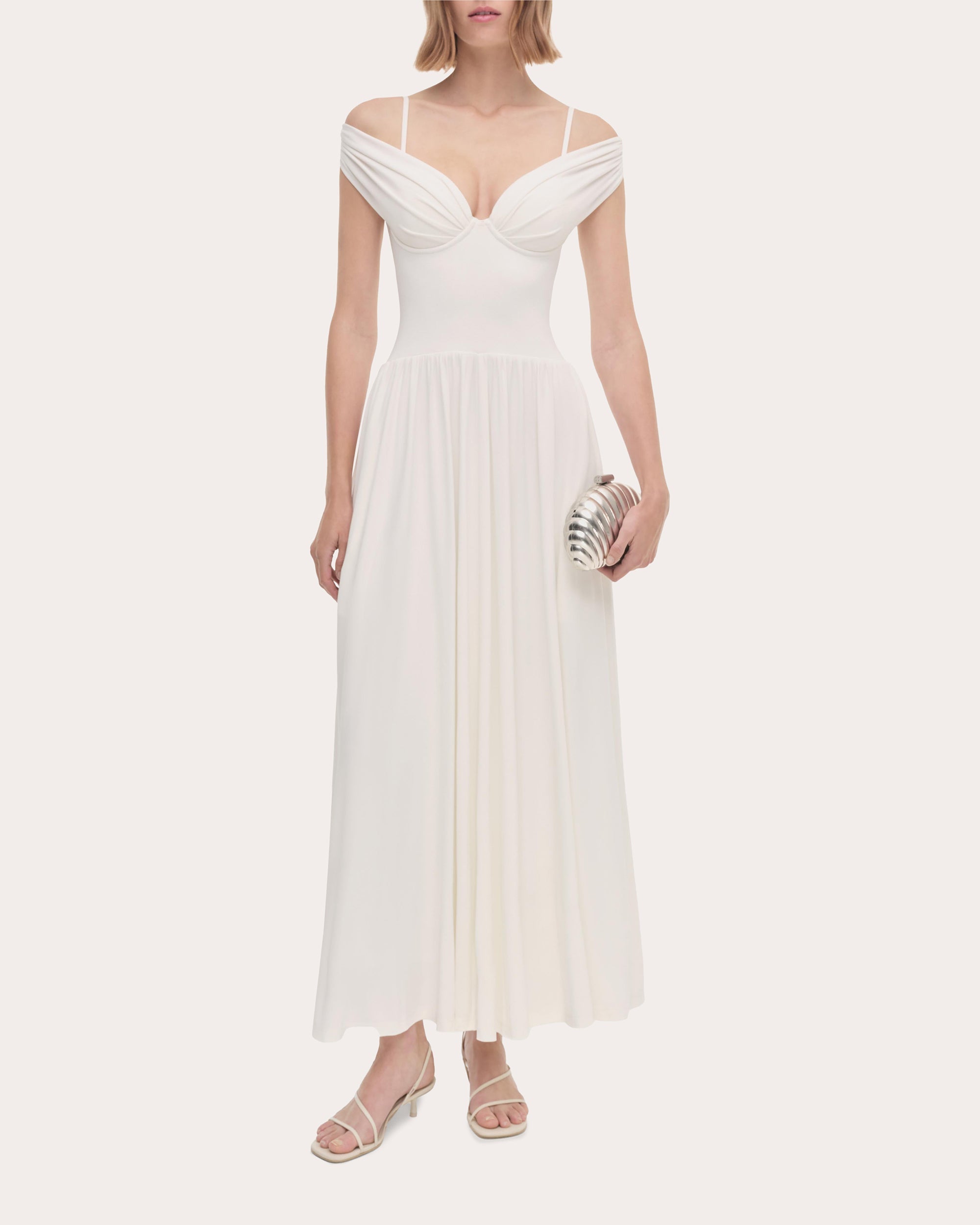 Amarantha Pleated Jersey Knit Off-Shoulder Dress