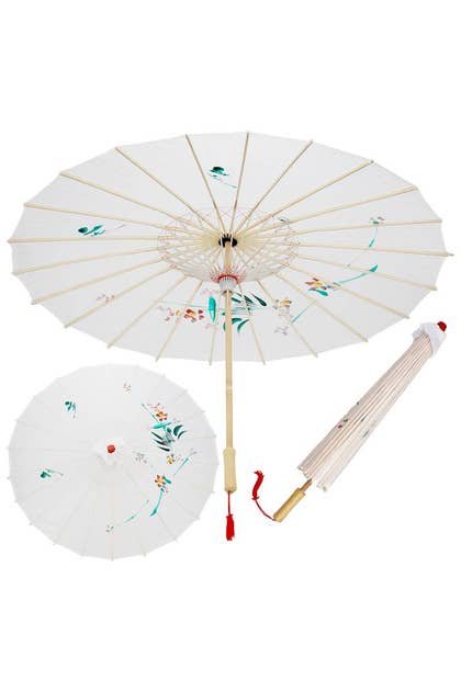 White Floral Sunshade Oilpaper Umbrella