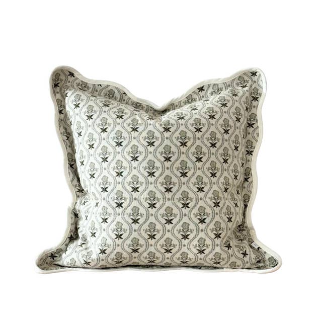Chloe Sage Print Scalloped Edge Cushion Cover