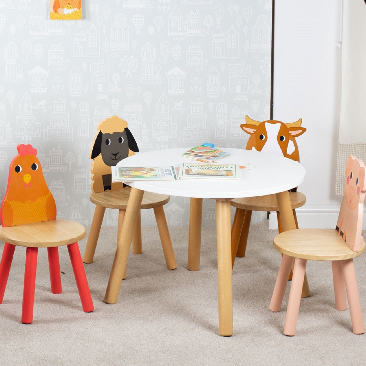 Farm Animal Table and 4 Chairs Set