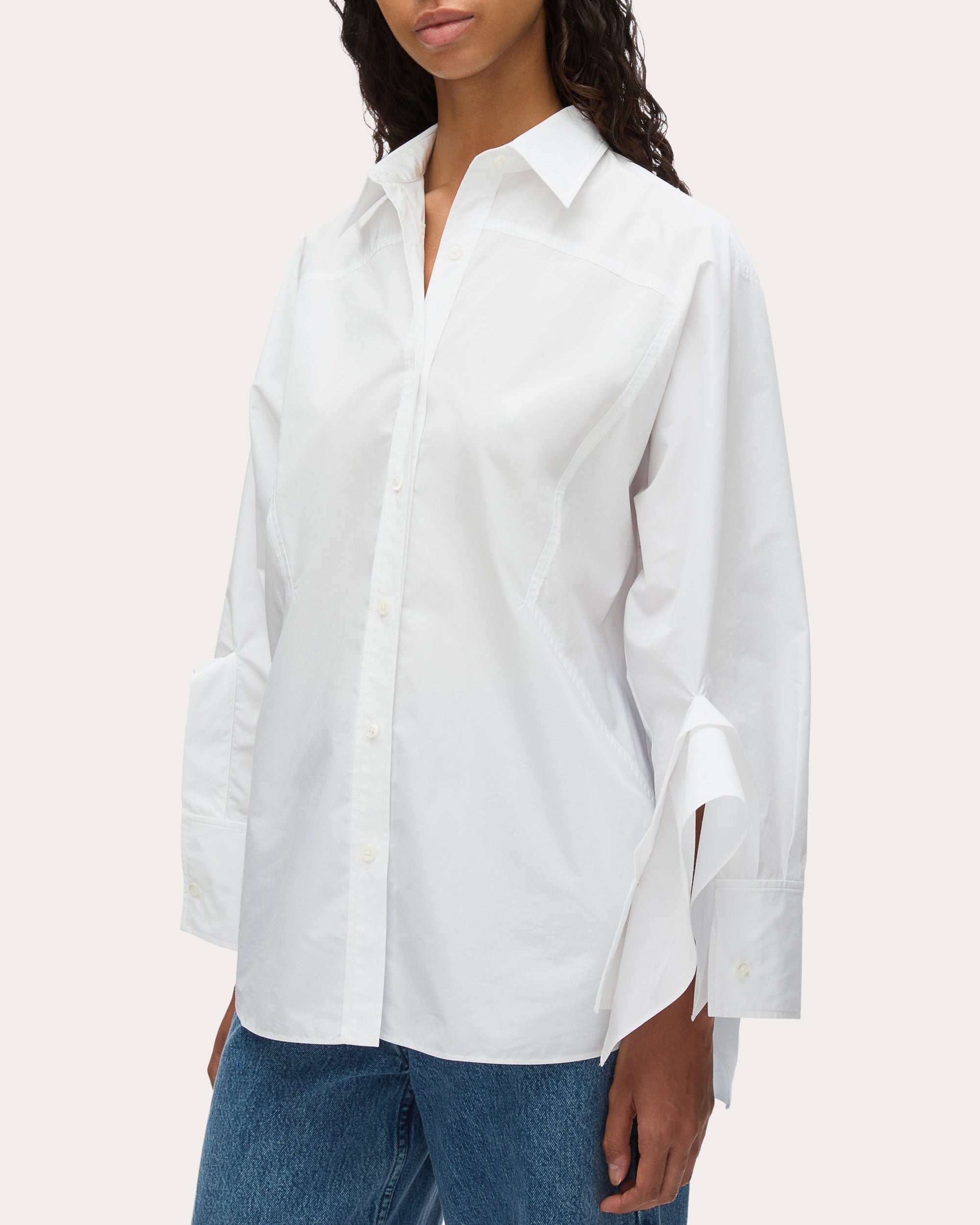 Poplin Cascade-Cuff Oversized Shirt