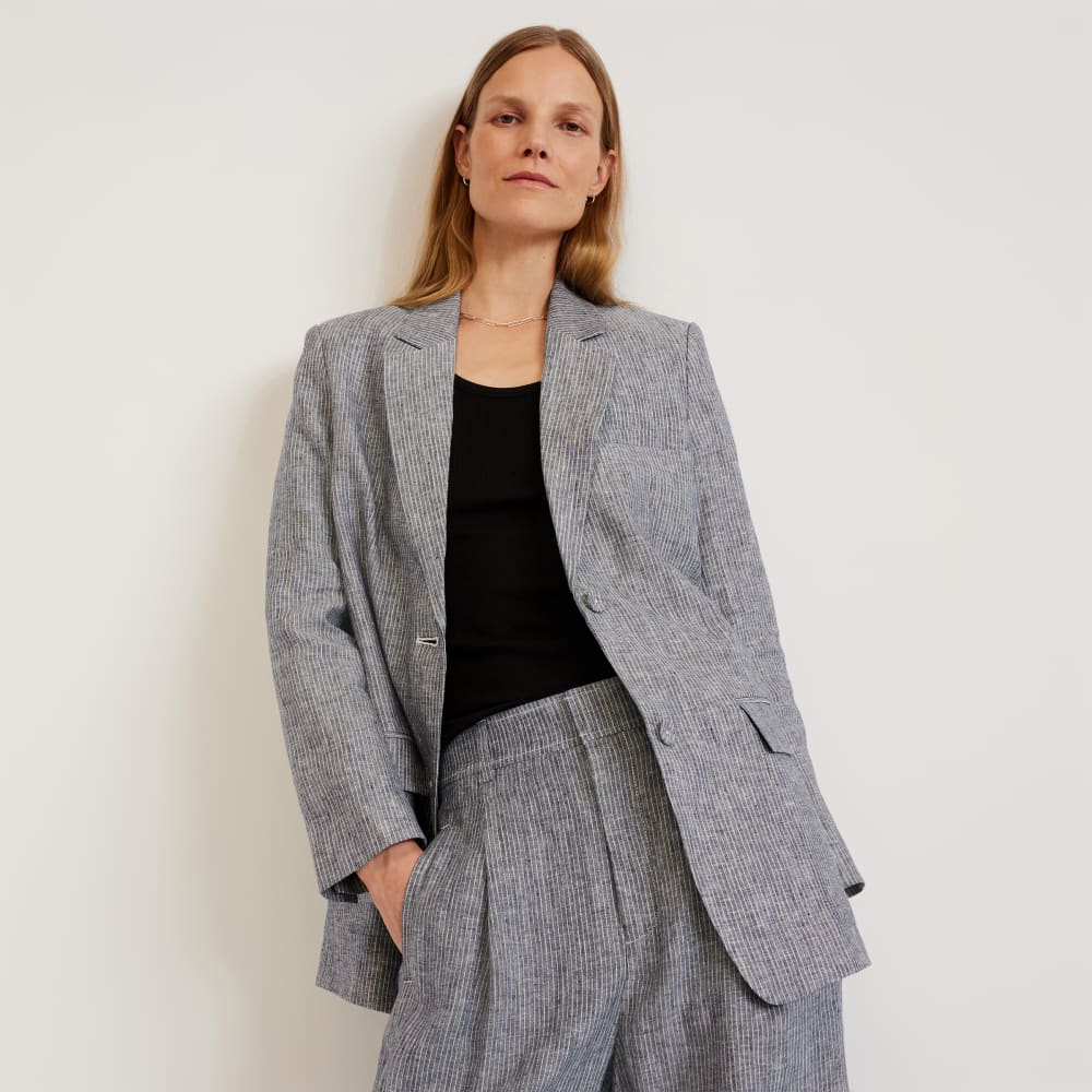 The Oversized Blazer in Linen | Canvas Tan / Navy