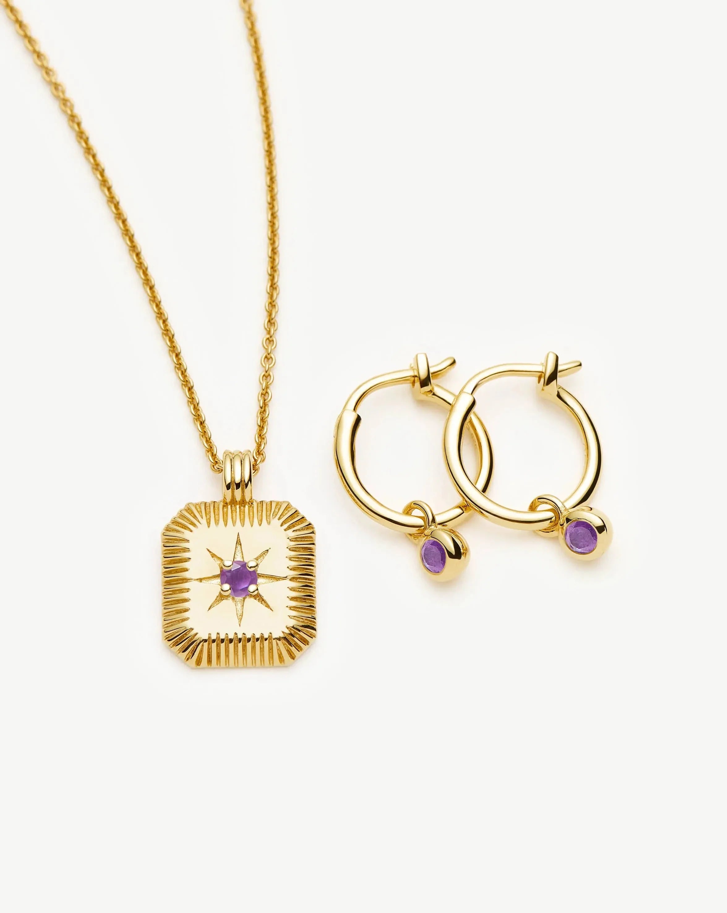 February Birthstone Necklace & Charm Earrings Set | 18ct Gold Vermeil/Amethyst