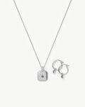 February Birthstone Necklace & Charm Earrings Set | Sterling Silver/Amethyst