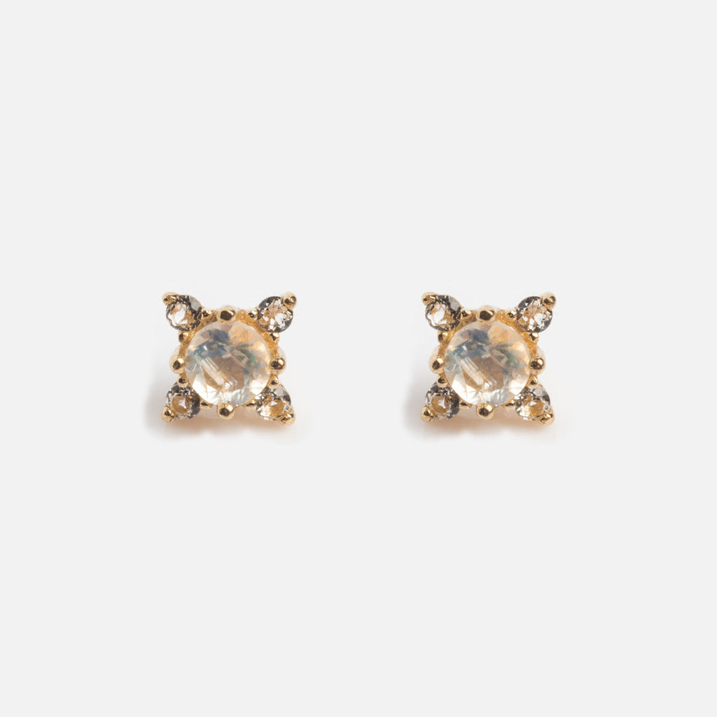 Solid Gold Moonstone Flat Back Studs