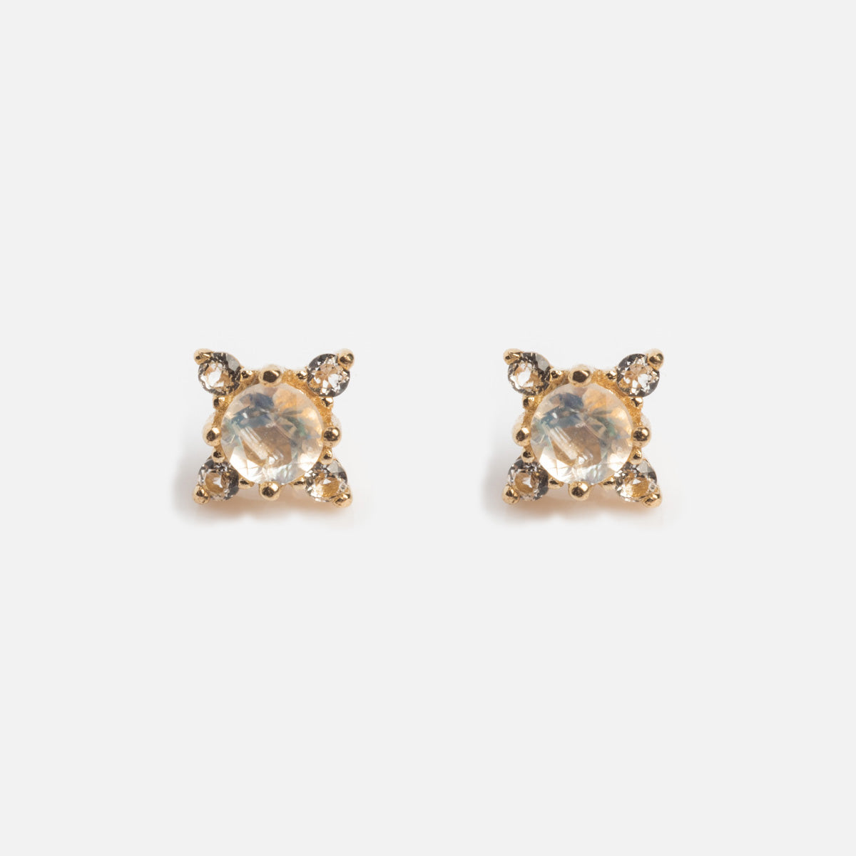 Solid Gold Moonstone Flat Back Studs