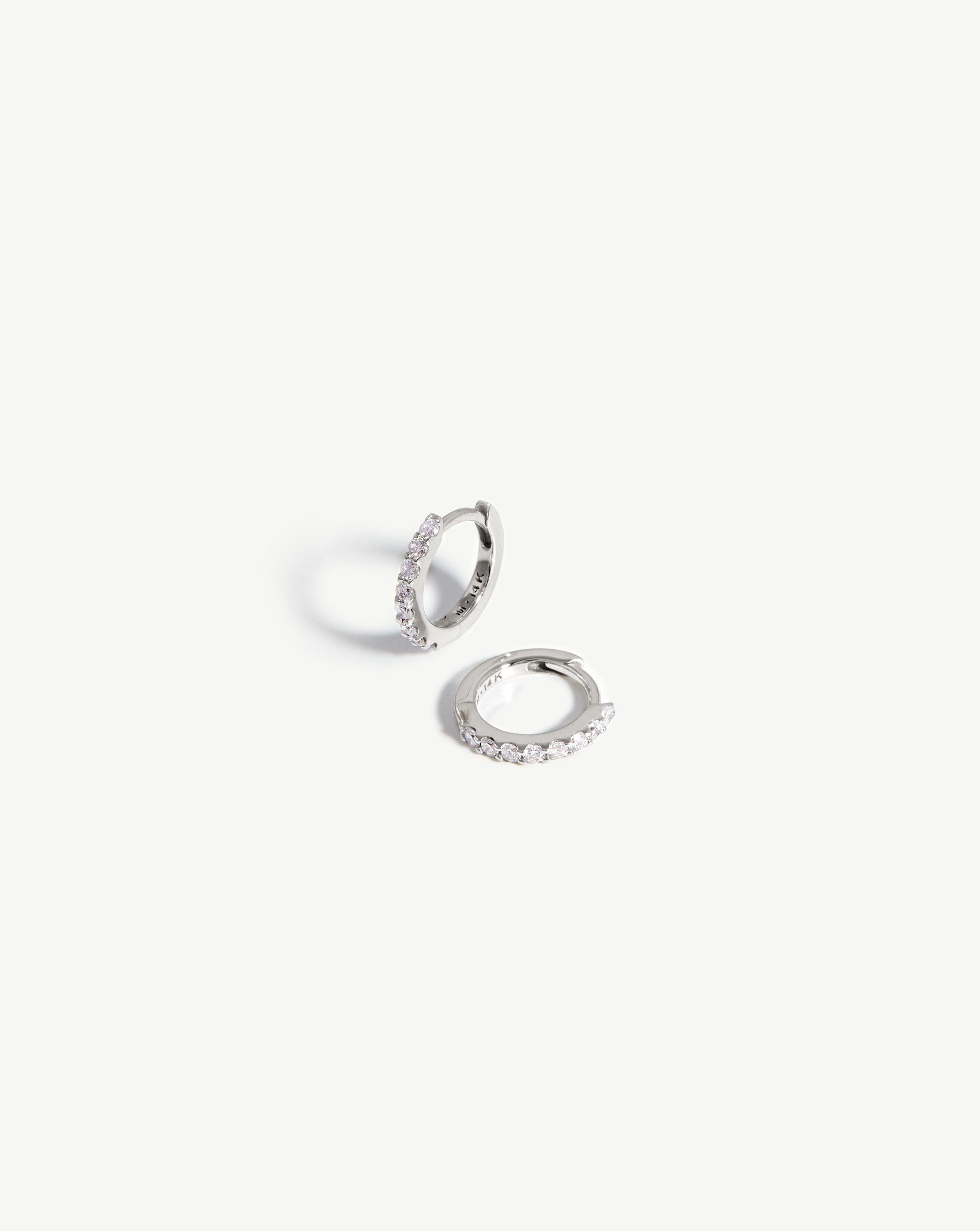 Solid Gold Classic Diamond Huggies | 14ct White Gold/Diamond