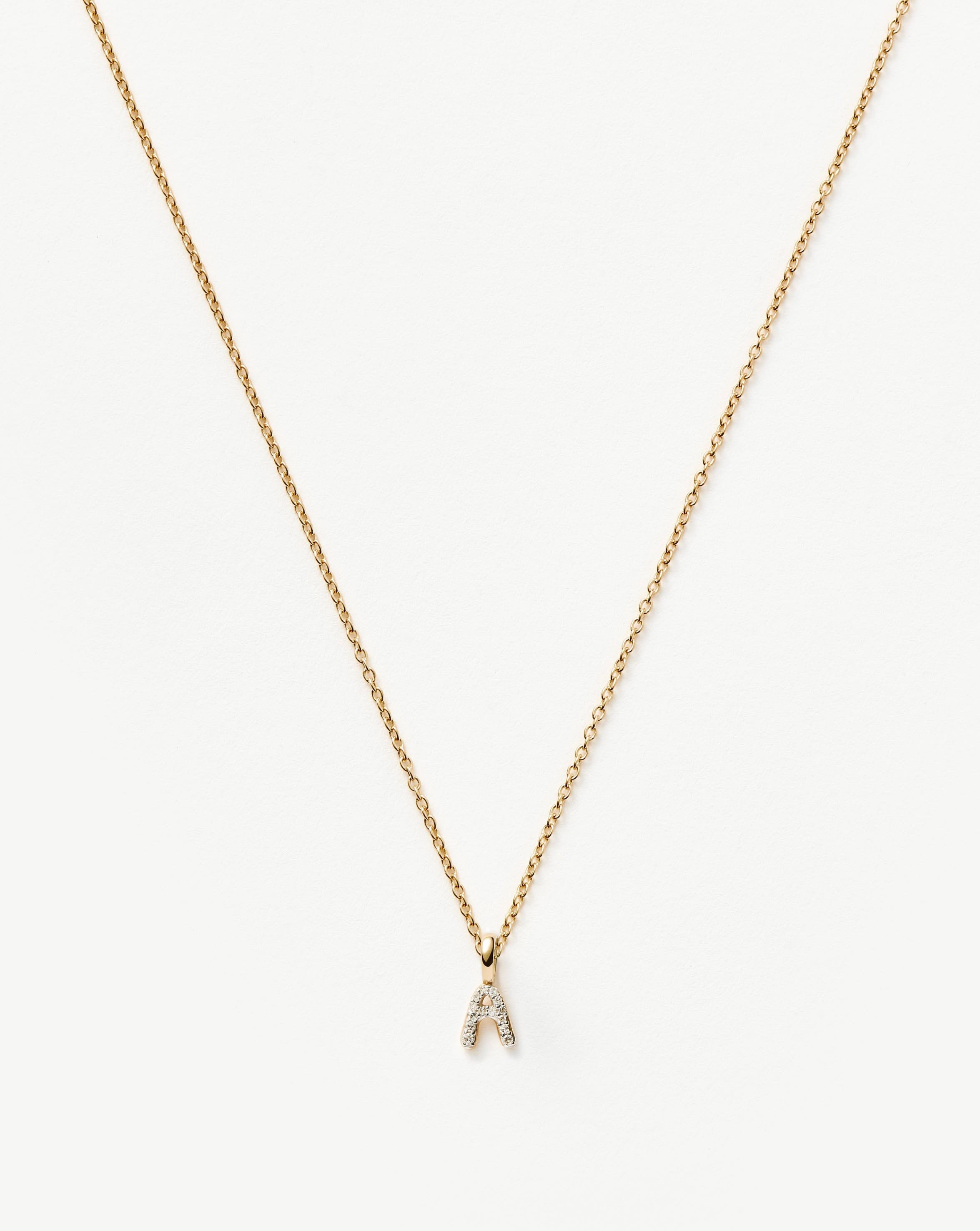 Solid Gold Diamond Initial Mini Pendant Necklace  - A | 14ct Solid Yellow Gold Plated/Diamond