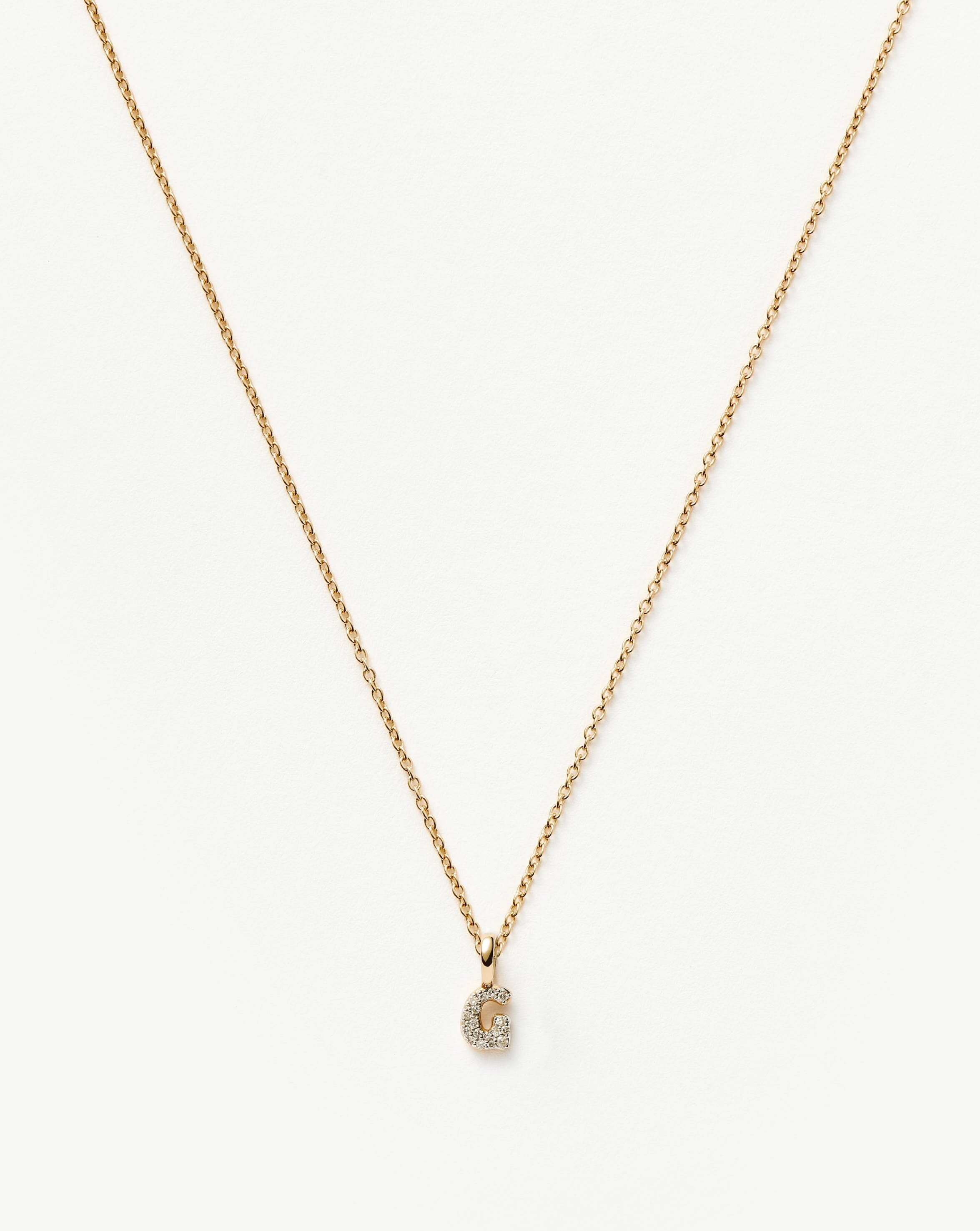 Solid Gold Diamond Initial Mini Pendant Necklace - G | 14ct Solid Yellow Gold Plated/Diamond