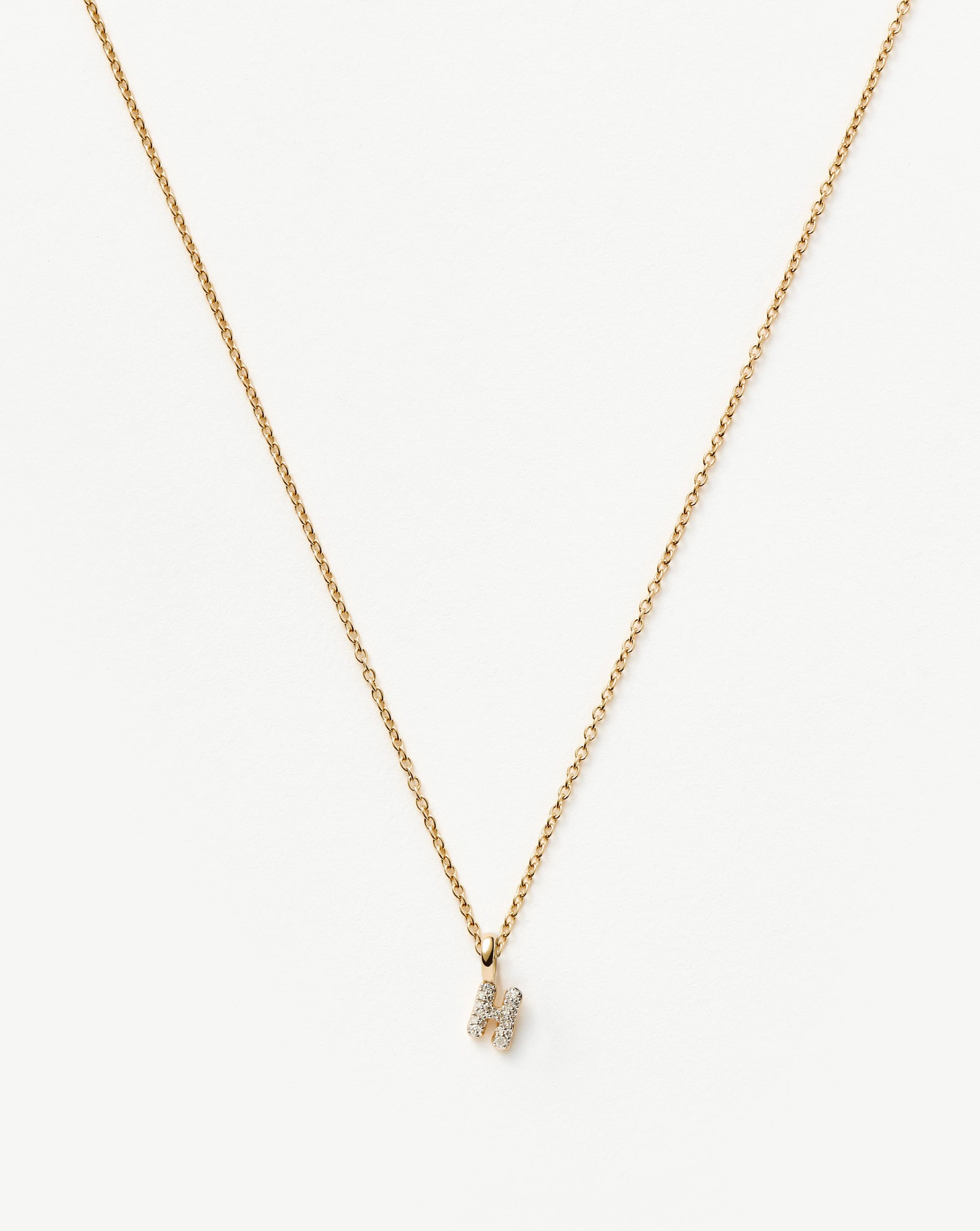 Solid Gold Diamond Initial Mini Pendant Necklace - H | 14ct Solid Yellow Gold Plated/Diamond