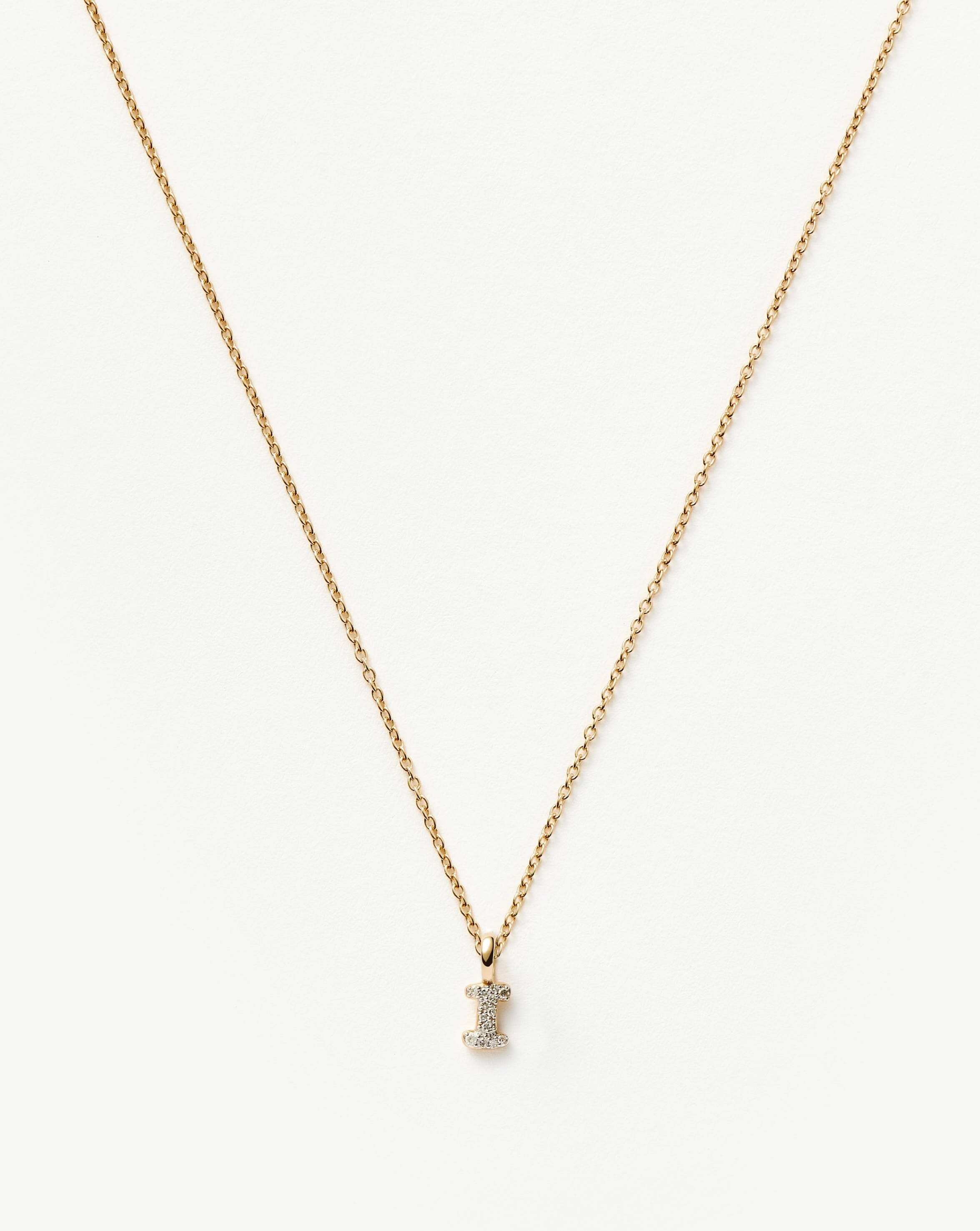 Solid Gold Diamond Initial Mini Pendant Necklace - I | 14ct Solid Yellow Gold Plated/Diamond