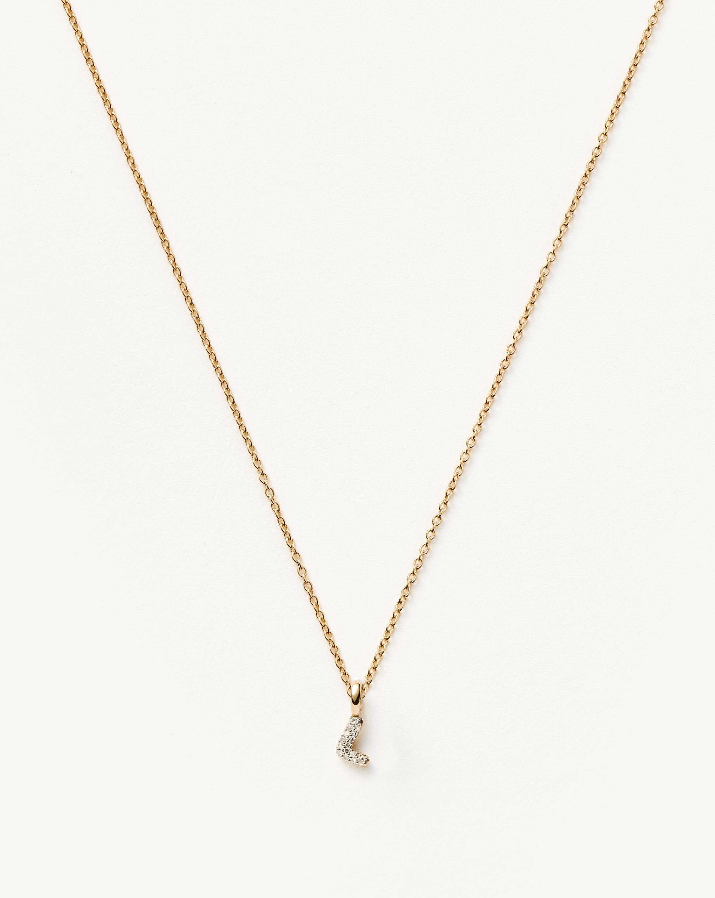 Solid Gold Diamond Initial Mini Pendant Necklace - L | 14ct Solid Yellow Gold Plated/Diamond