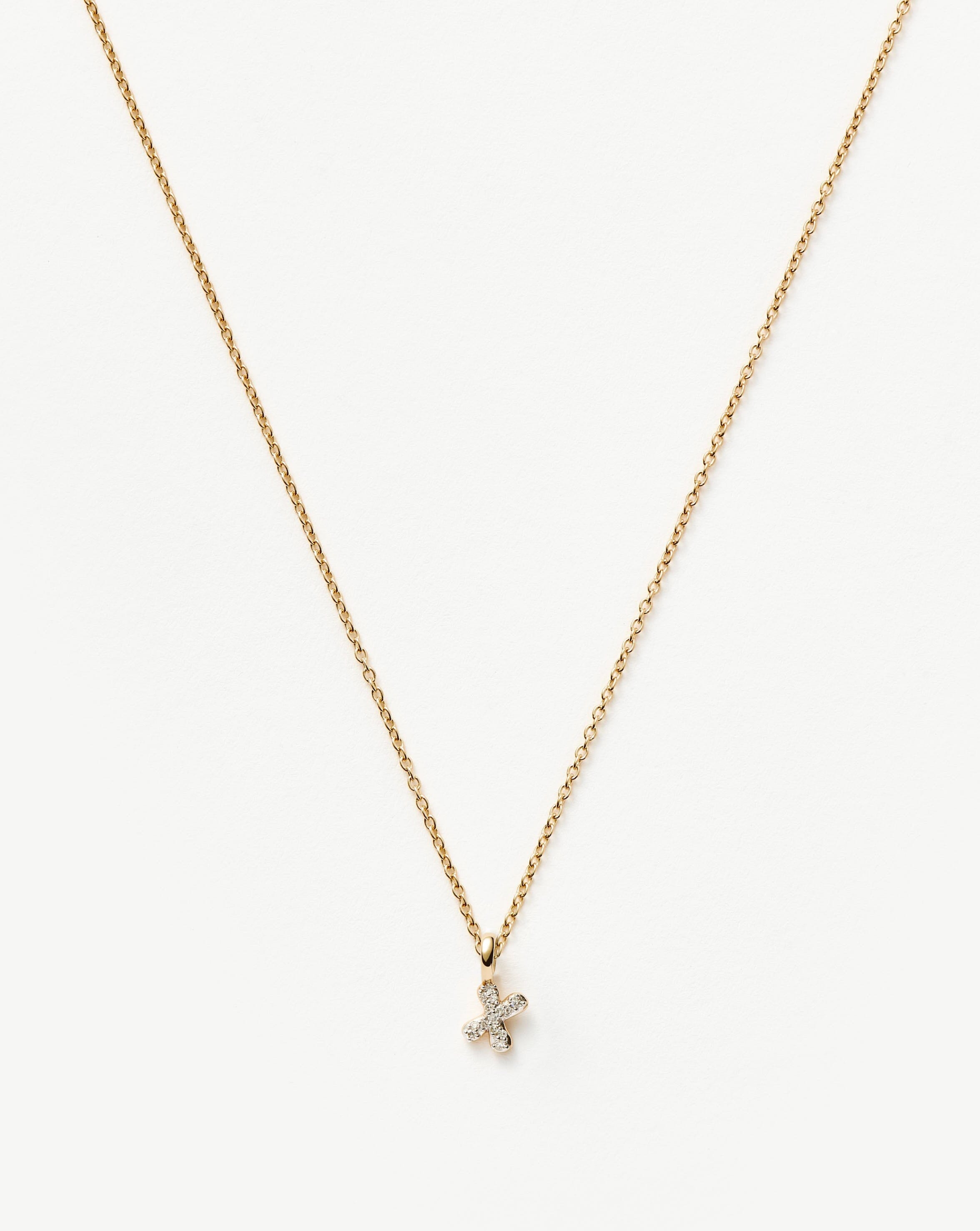 Solid Gold Diamond Initial Mini Pendant Necklace - X | 14ct Solid Yellow Gold Plated/Diamond