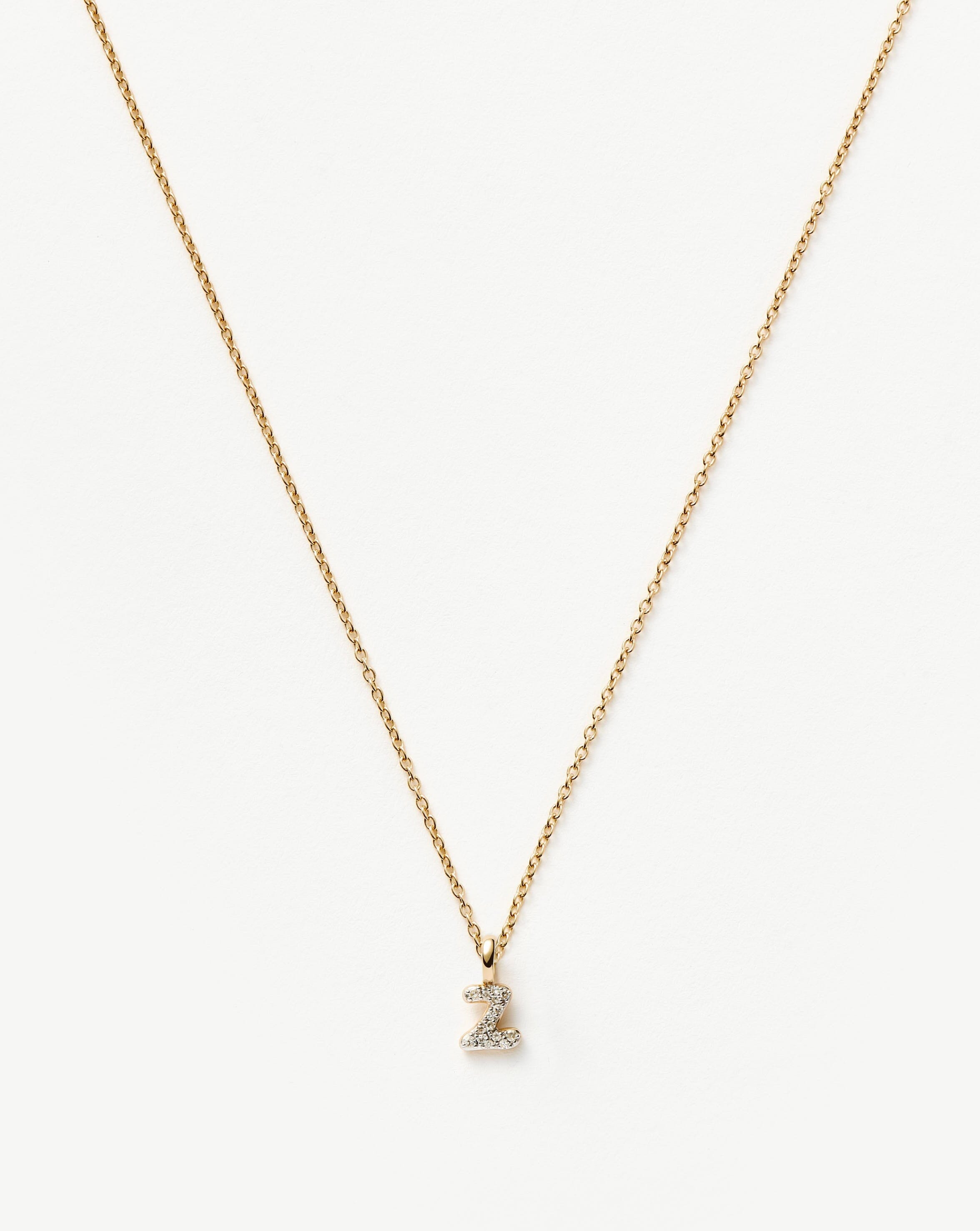 Solid Gold Diamond Initial Mini Pendant Necklace - Z | 14ct Solid Yellow Gold Plated/Diamond