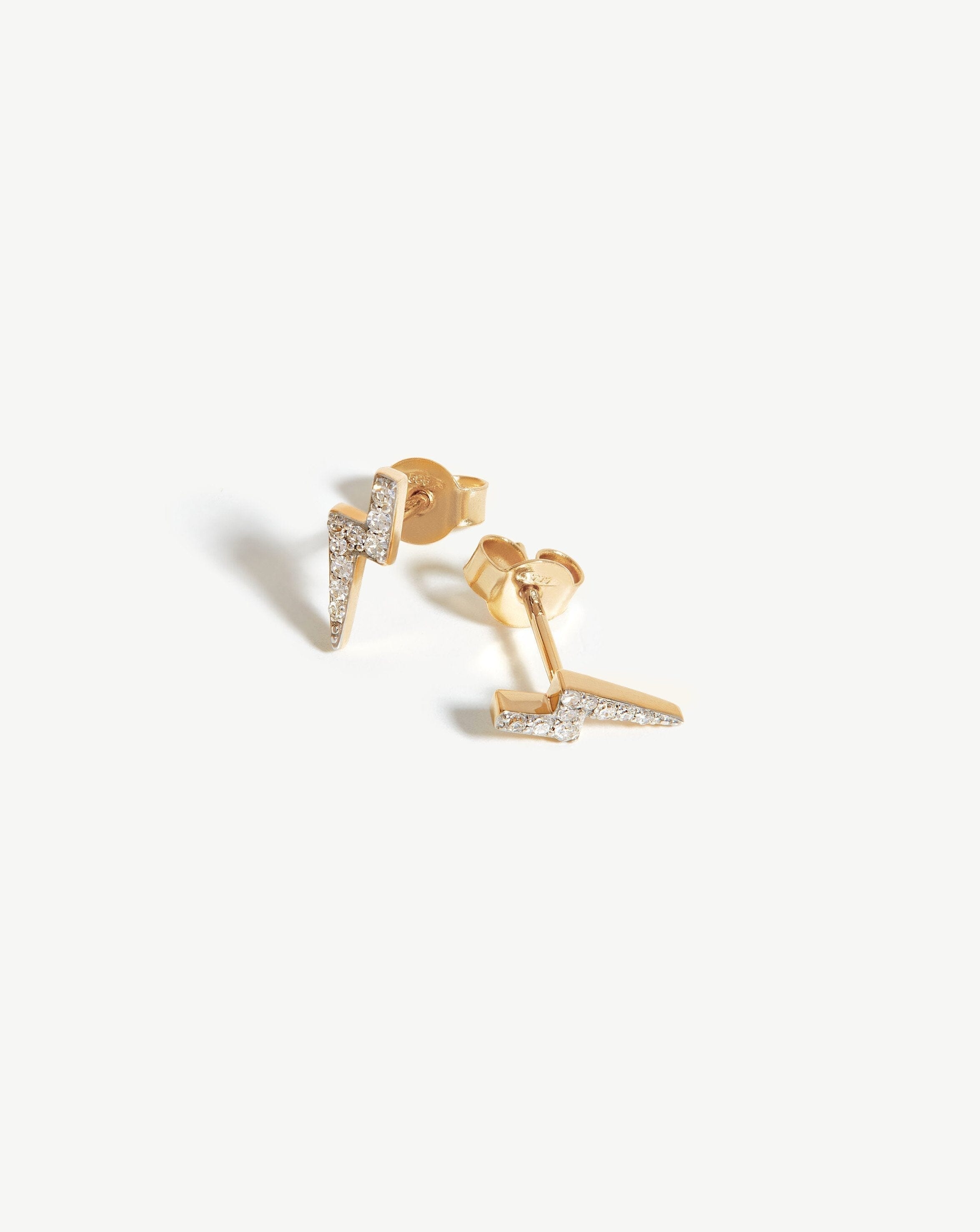 Solid Gold Diamond Lightning Stud Earrings | 14ct Solid Gold/Diamond