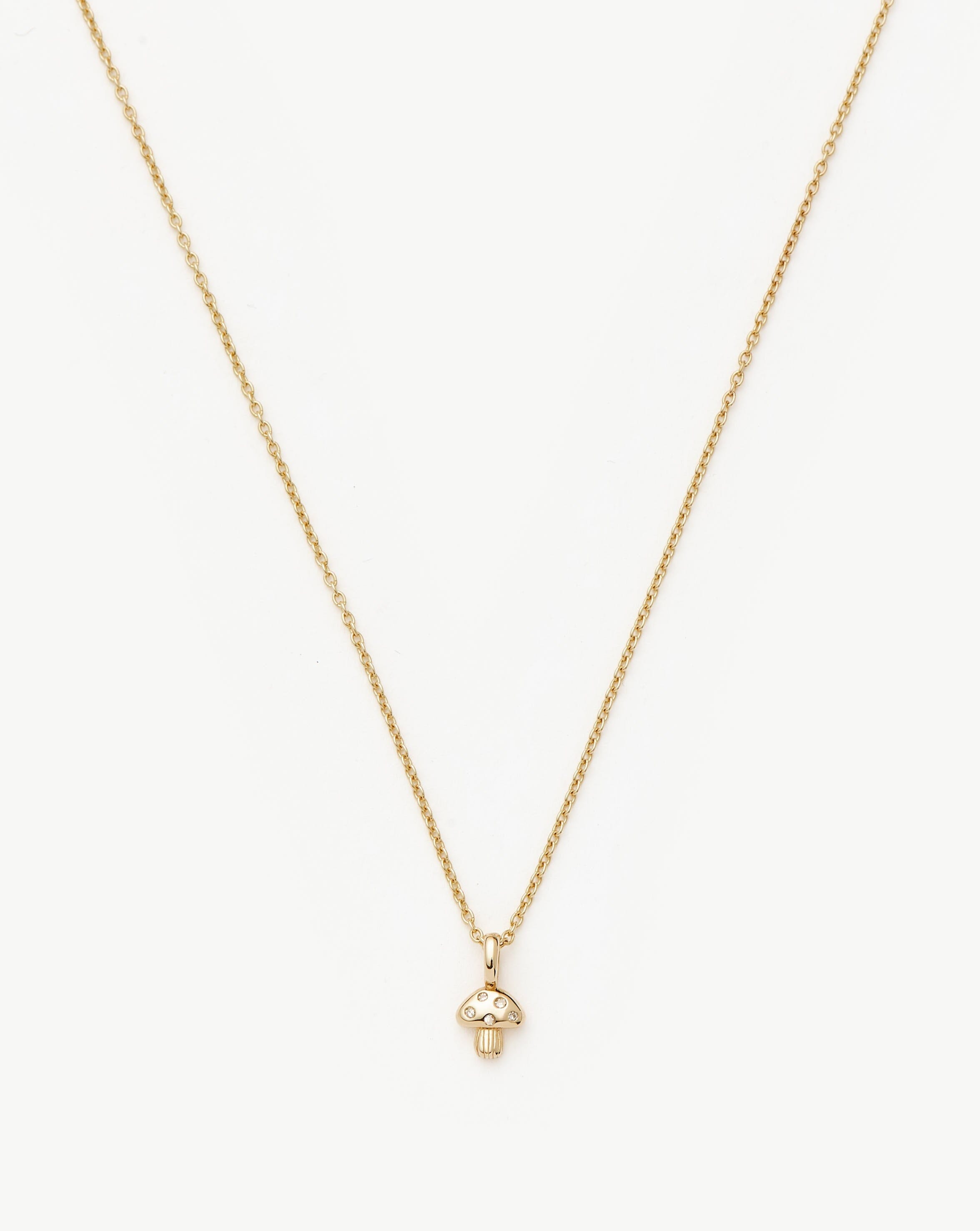 Solid Gold Diamond Mushroom Mini Pendant Necklace | 14ct Solid Gold/Diamond