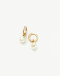 Solid Gold Diamond & Pearl Charm Hoop Earrings | 14ct Solid Gold/Pearl & Diamond
