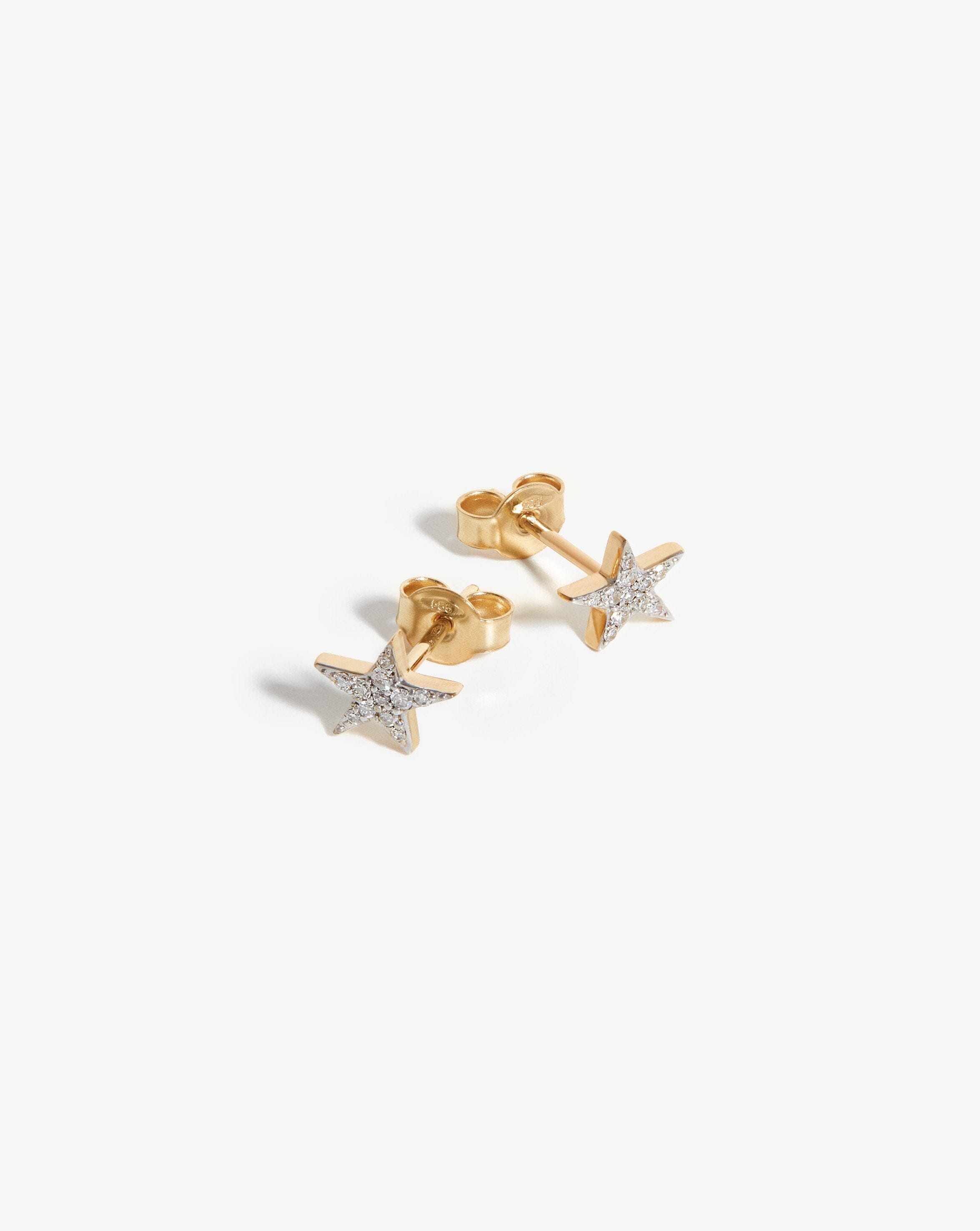 Solid Gold Diamond Small Star Stud Earrings | 14ct Solid Gold/Diamond