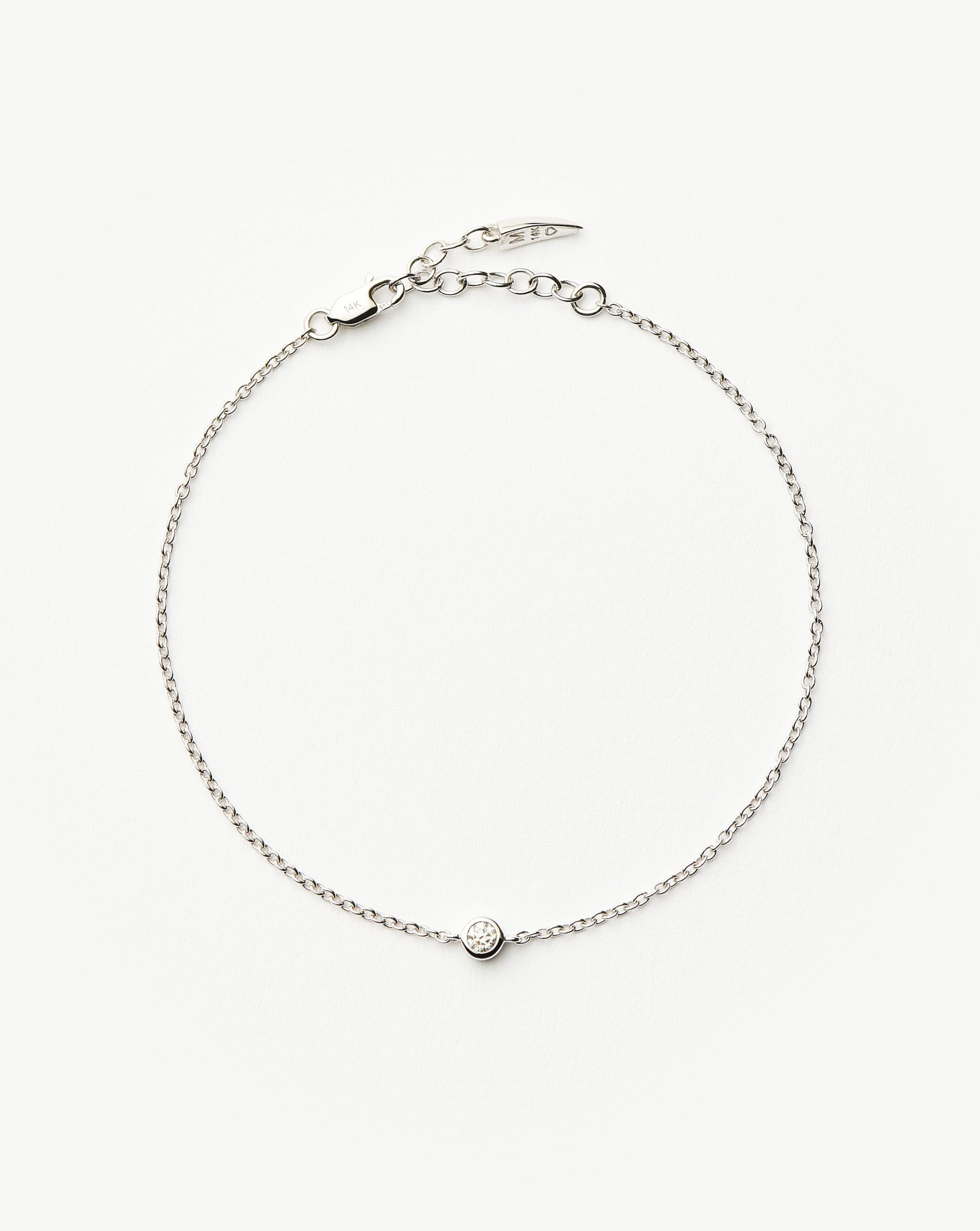 Solid Gold Diamond Solitaire Bracelet | 14ct Solid White Gold/Diamond