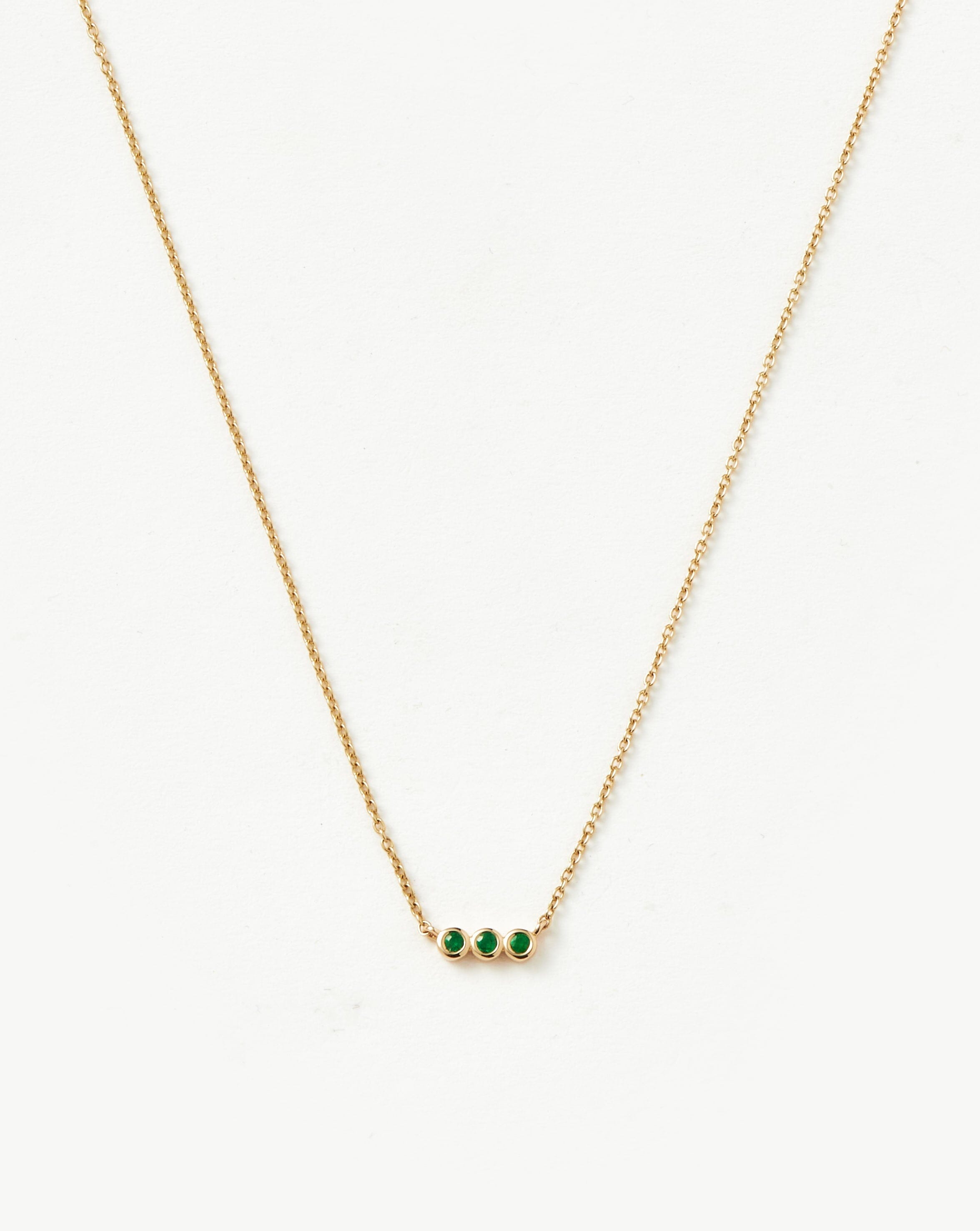 Solid Gold Emerald Solitaire Trio Necklace