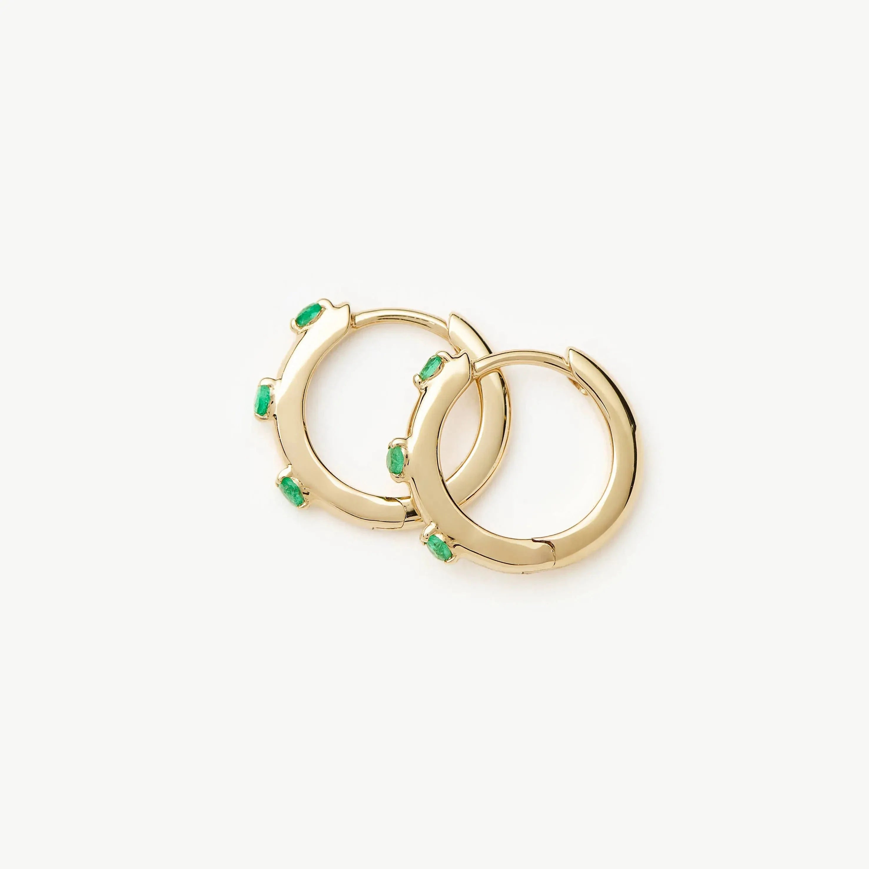 Solid Gold Emerald Studded Huggies | 14ct Yellow Gold