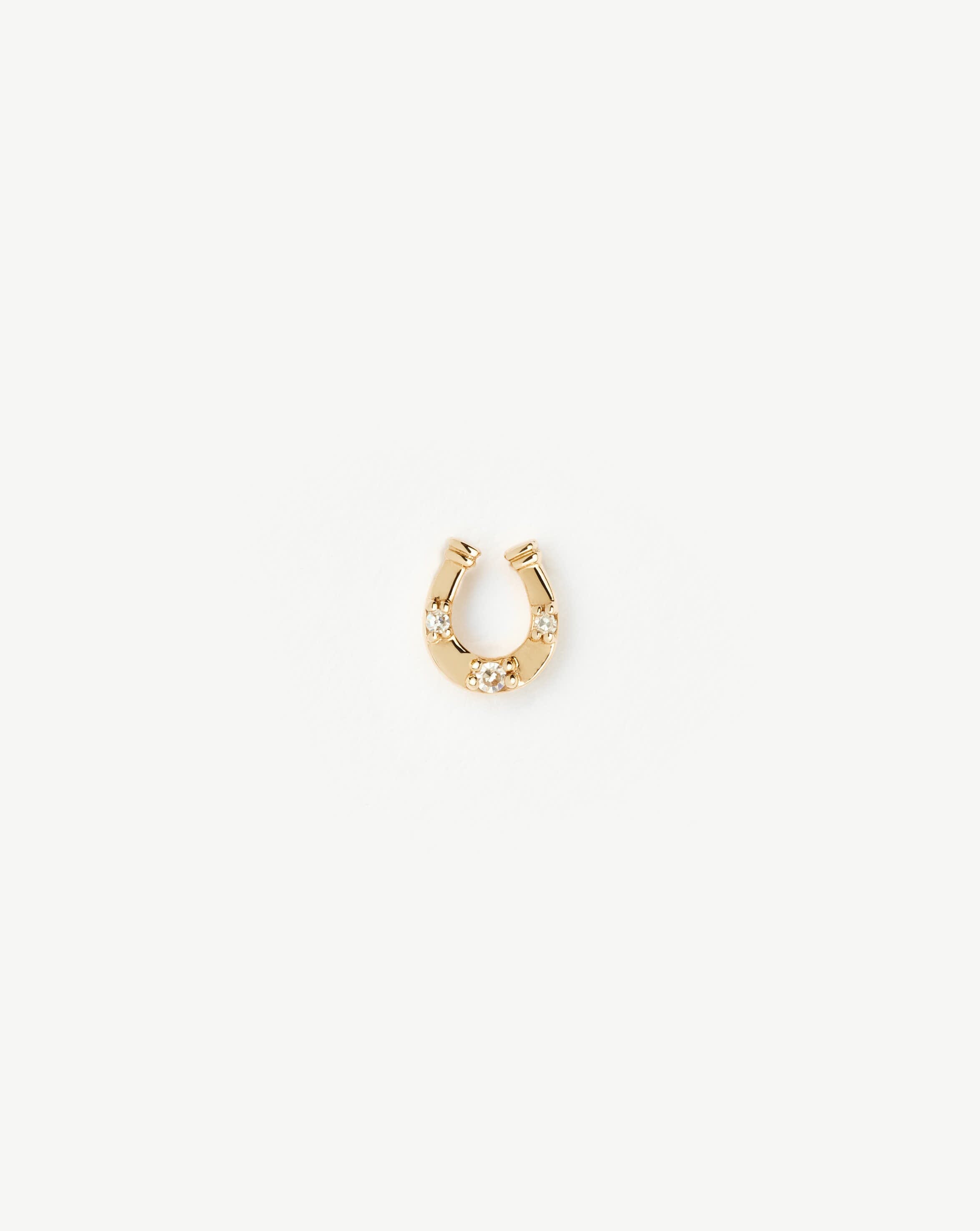 Solid Gold Horseshoe Single Stud Earring | 14ct Solid Gold/Diamond