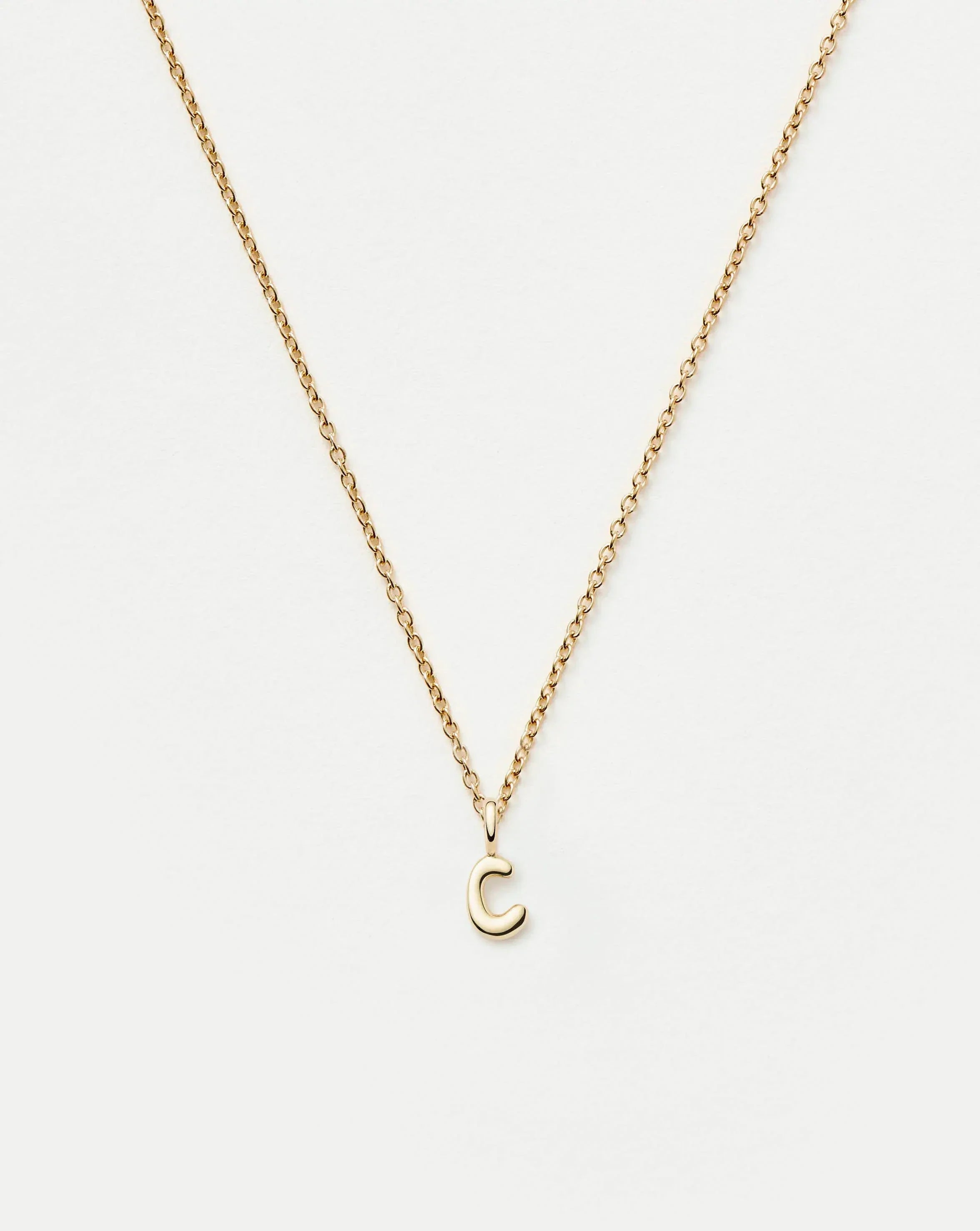 Solid Gold Initial Mini Pendant Necklace - C | 14ct Solid Gold