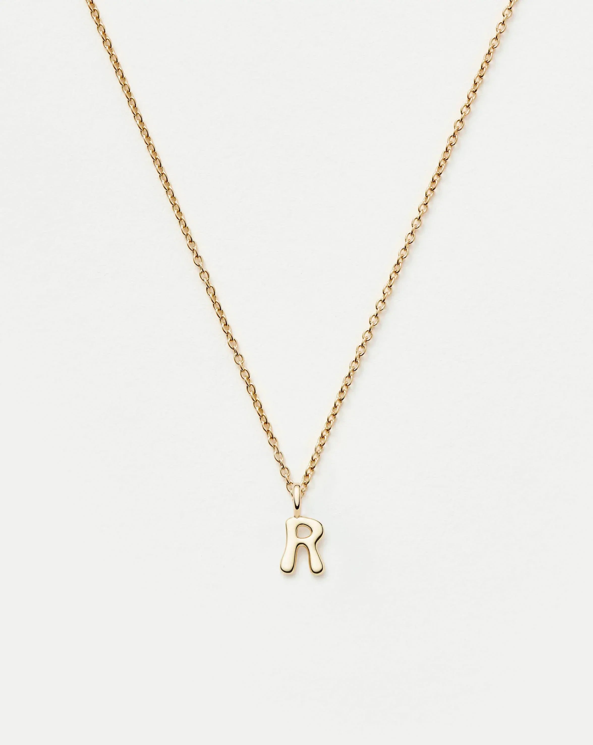 Solid Gold Initial Mini Pendant Necklace - R | 14ct Solid Gold