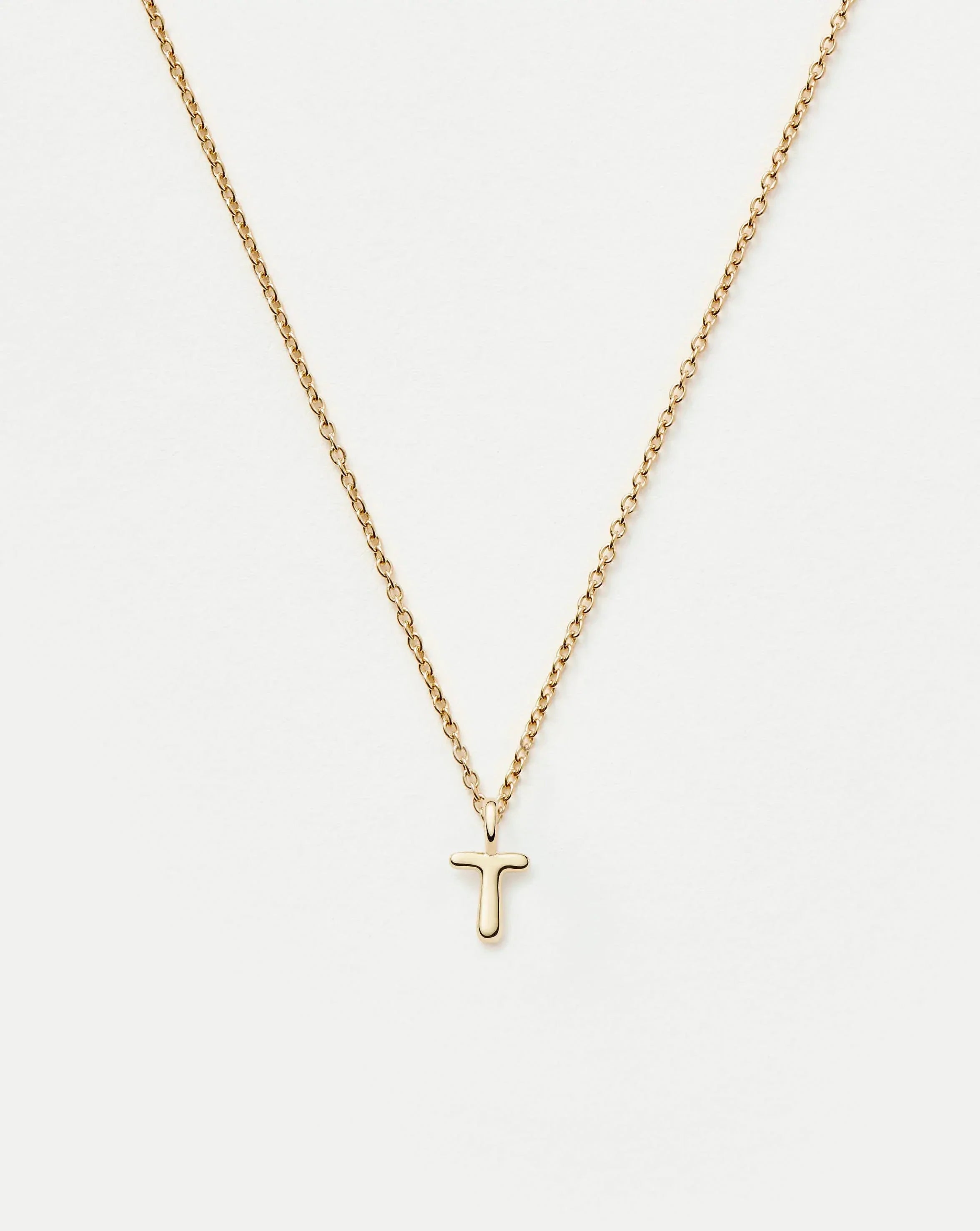 Solid Gold Initial Mini Pendant Necklace - T | 14ct Solid Gold