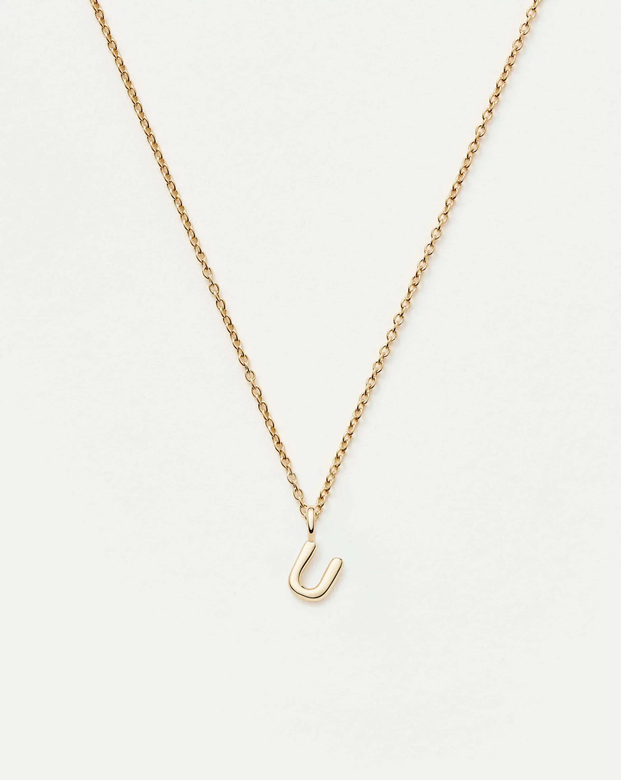 Solid Gold Initial Mini Pendant Necklace - U | 14ct Solid Gold
