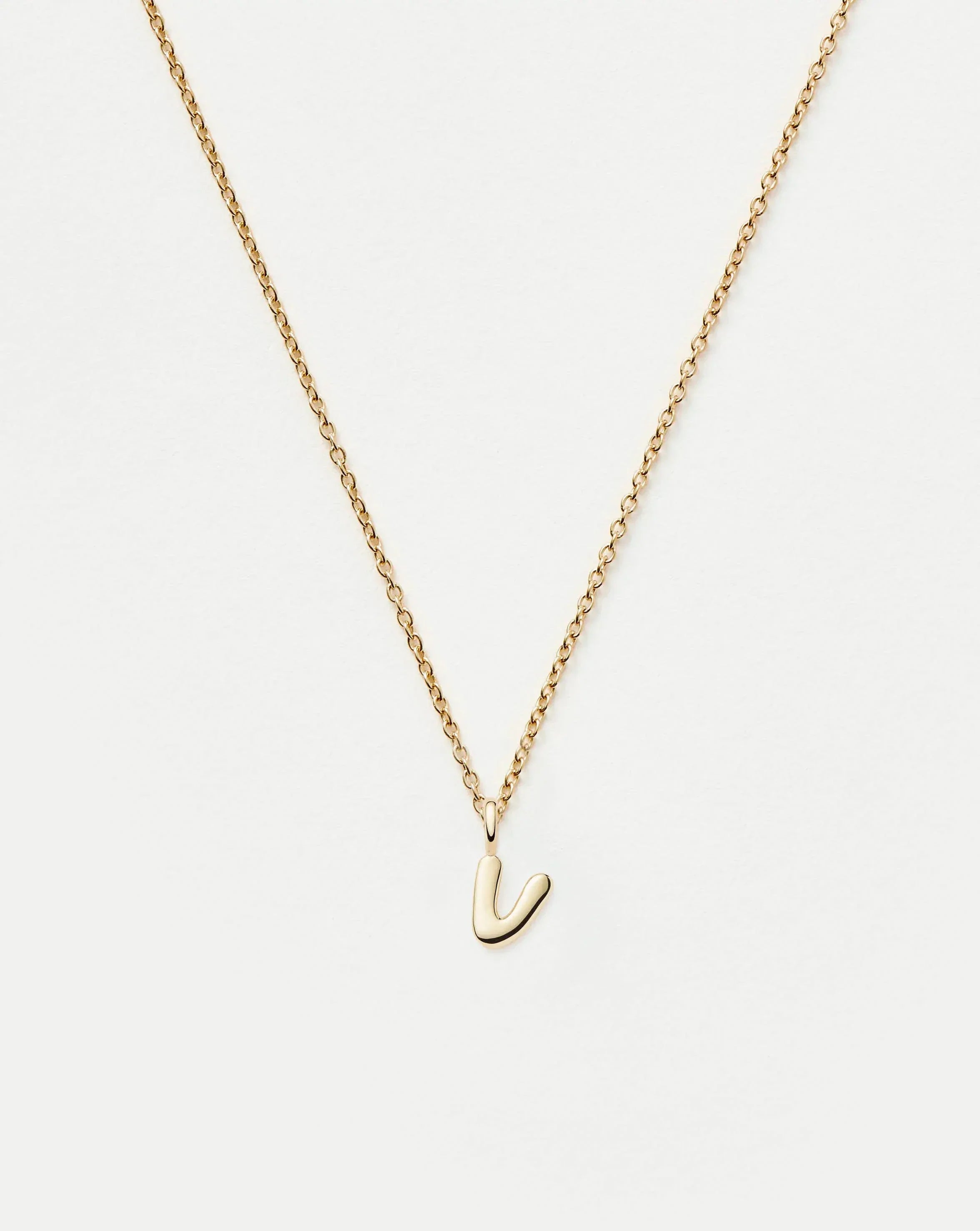 Solid Gold Initial Mini Pendant Necklace - V | 14ct Solid Gold
