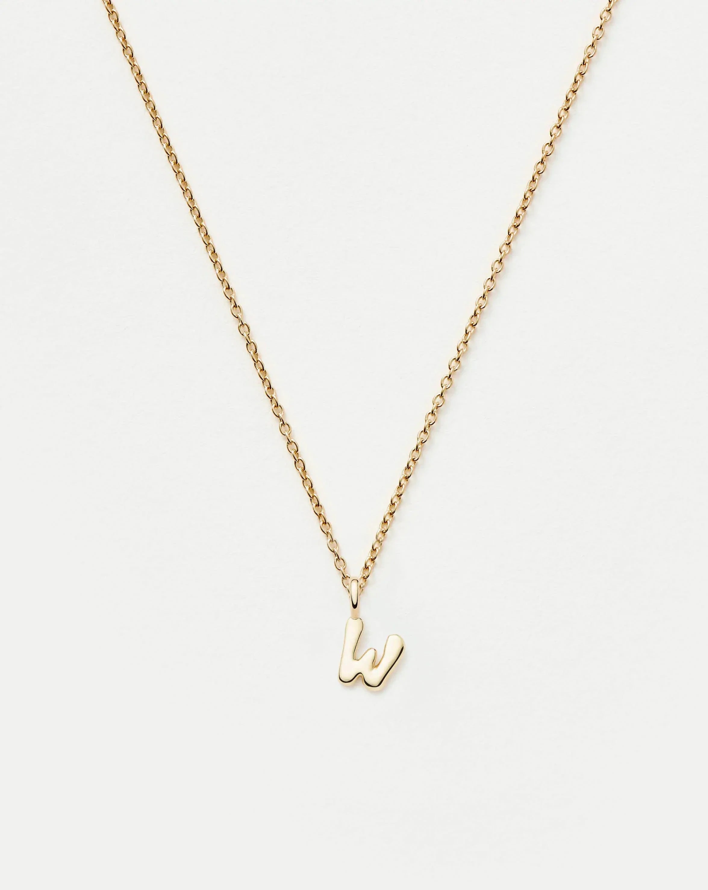 Solid Gold Initial Mini Pendant Necklace - W | 14ct Solid Gold