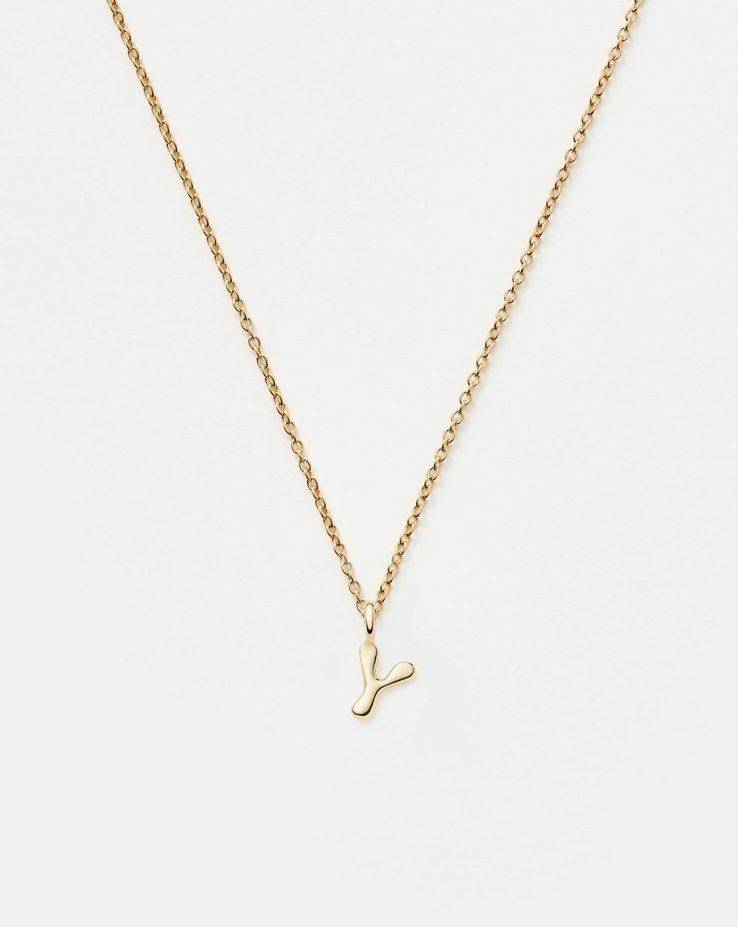 Solid Gold Initial Mini Pendant Necklace - Y | 14ct Solid Gold