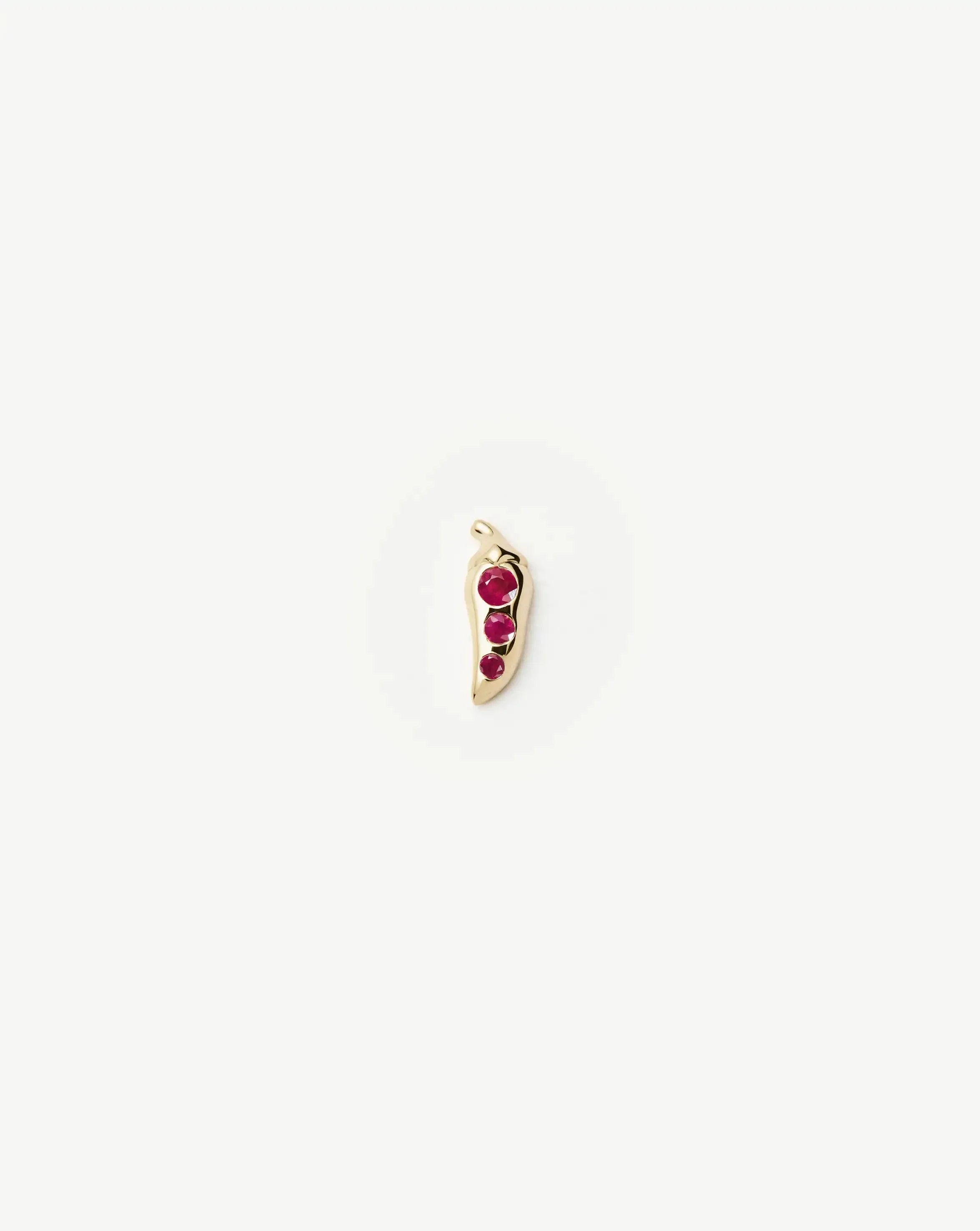 Solid Gold Ruby Chilli Single Stud Earring | 14ct Solid Gold/Ruby