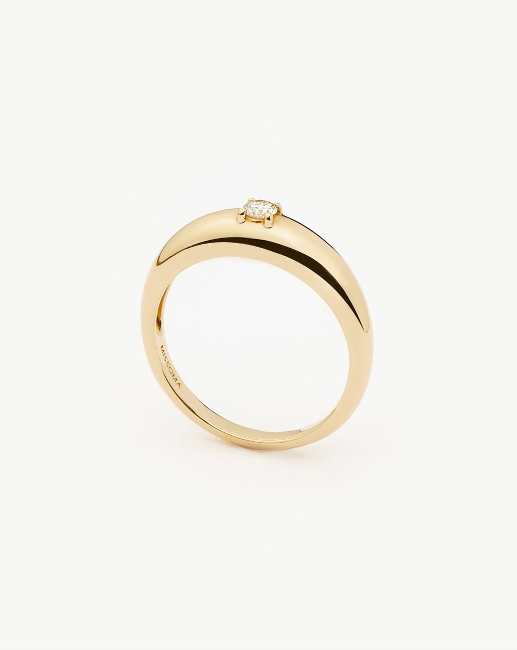 Solid Gold Single Diamond Classic Dome Ring | 14ct Solid Gold/Diamond