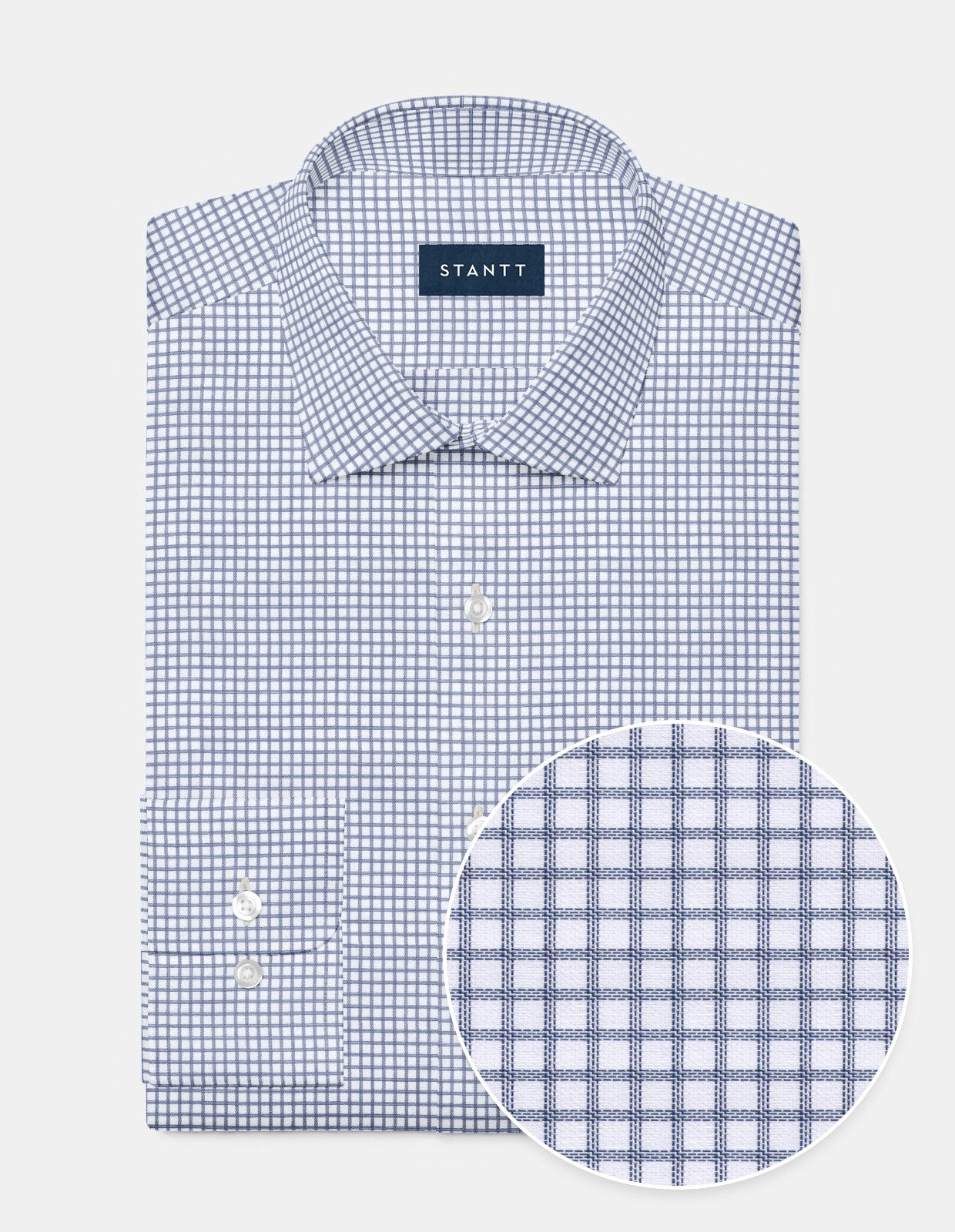 Wrinkle-Resistant Stretch Twill - Navy Grid Check