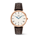 Classic Roman Numerals Date Dark Brown Croc Belly Rose Gold