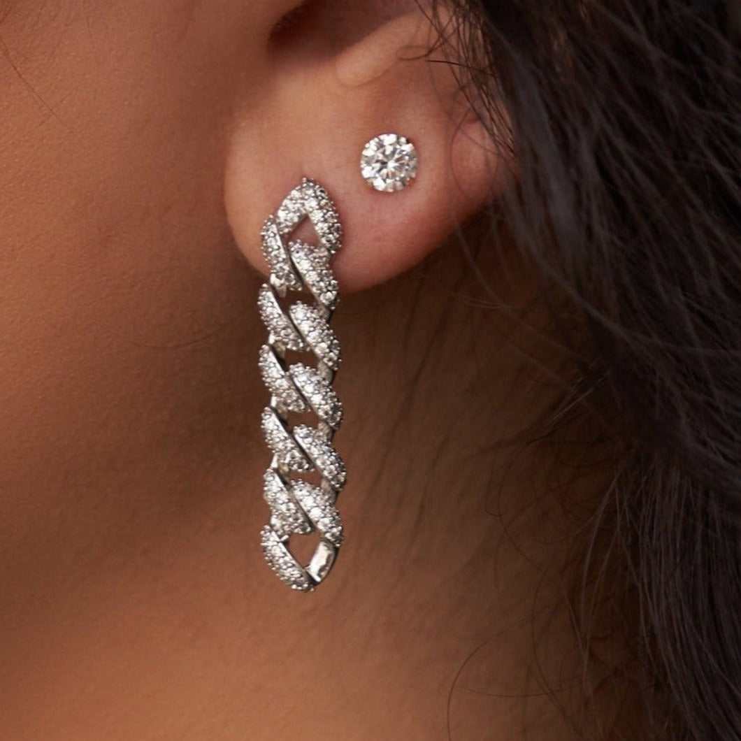 GLD GLD Prong Cuban Stud Earrings in White Gold- 6mm