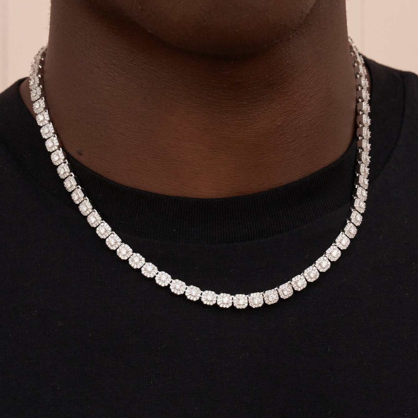 GLD Micro Clustered Tennis Chain in White Gold