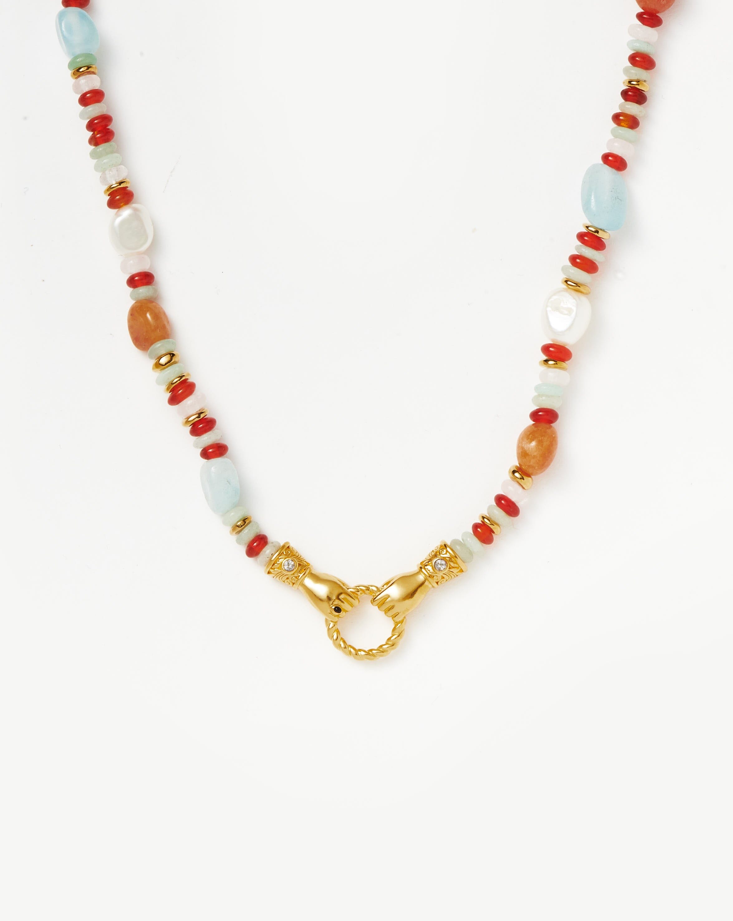 Harris Reed In Good Hands Beaded Gemstone Necklace | 18ct Gold Plated/Multi Gemstone & Pearl