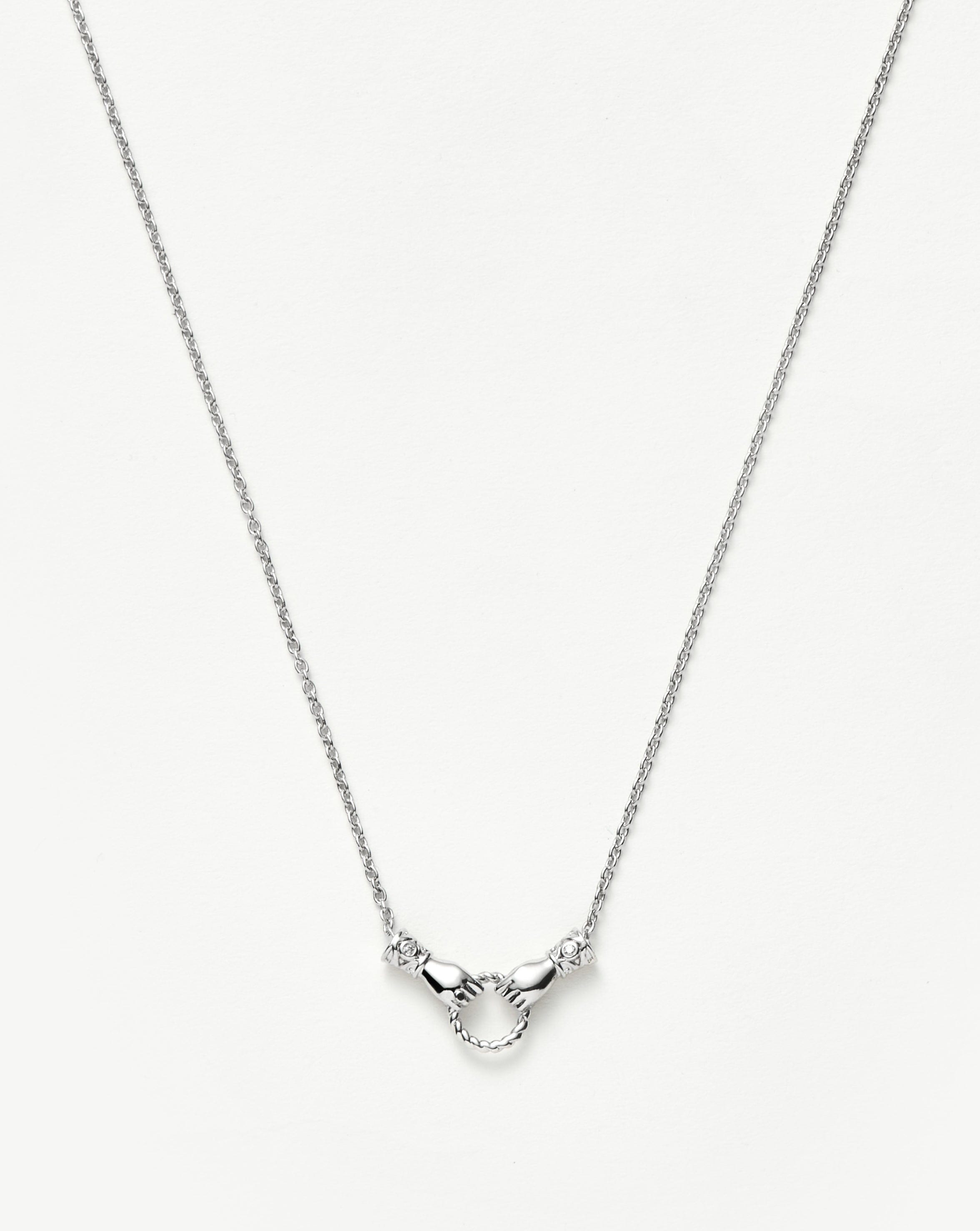 Harris Reed In Good Hands Mini Pendant Slider Necklace | Silver Plated/Cubic Zirconia & Black Onyx