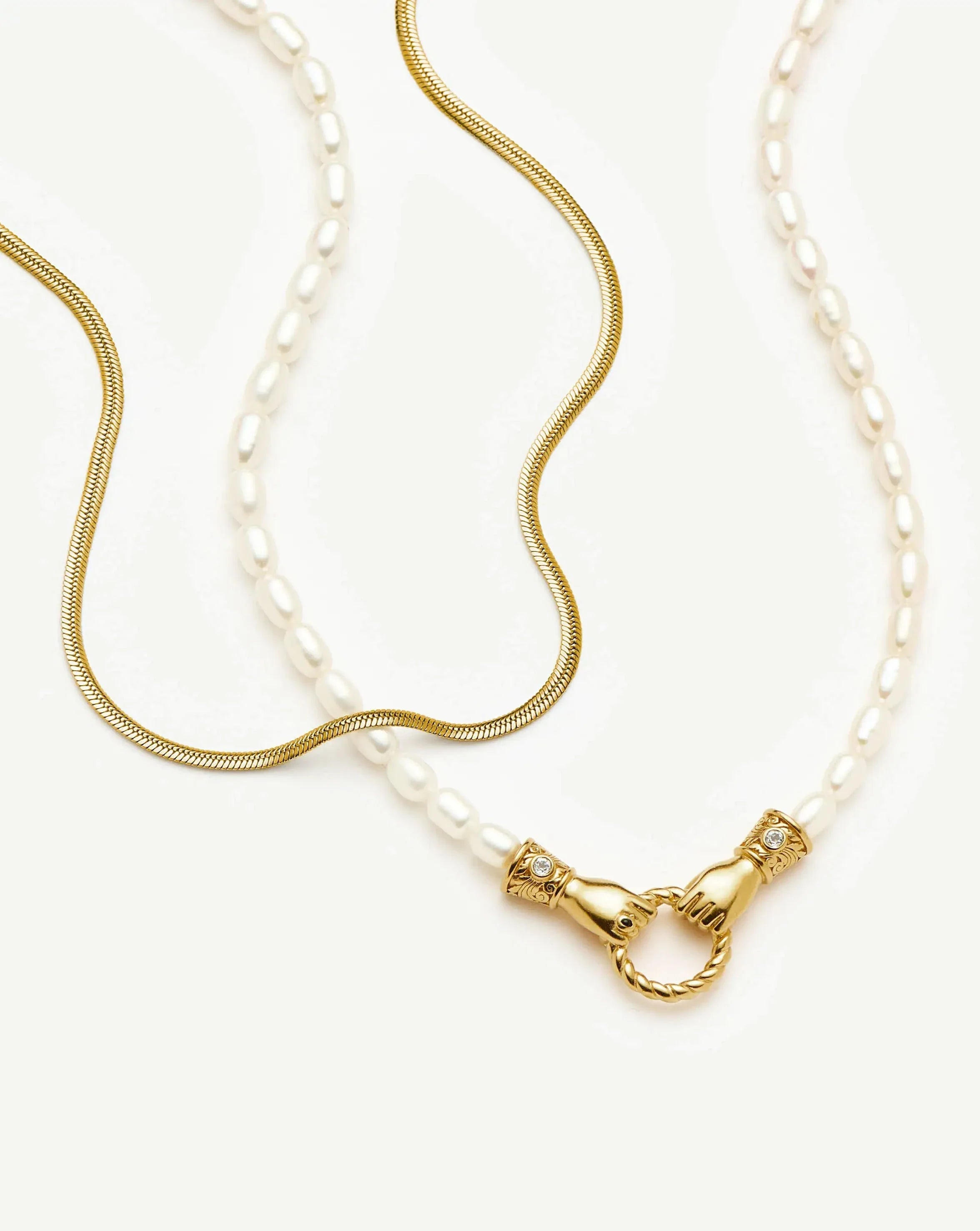 Harris Reed In Good Hands & Snake Chain Necklace Set | 18ct Gold Plated/Pearl & Black Onyx