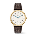 Classic Roman Numerals Date Dark Brown Croc Belly Gold
