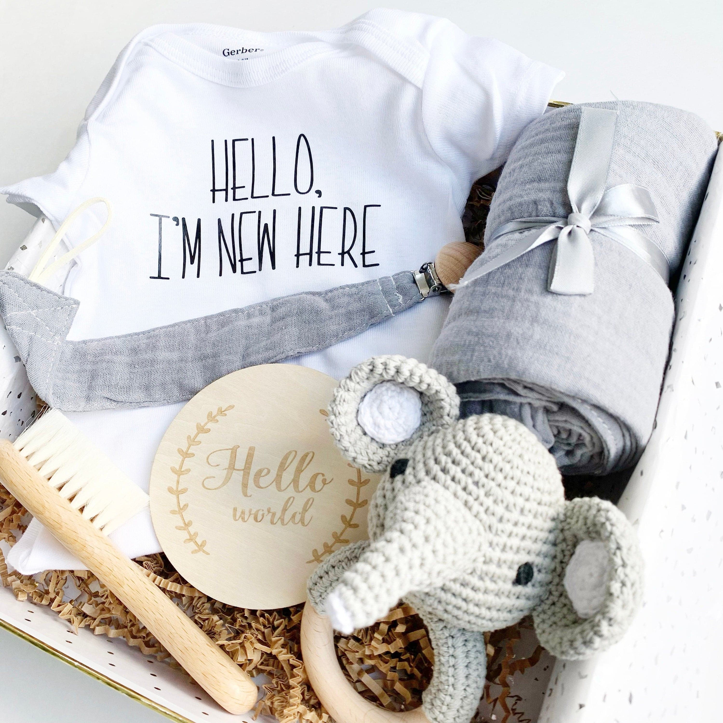 Gender Neutral Baby Shower Gift Box - Grey Elephant