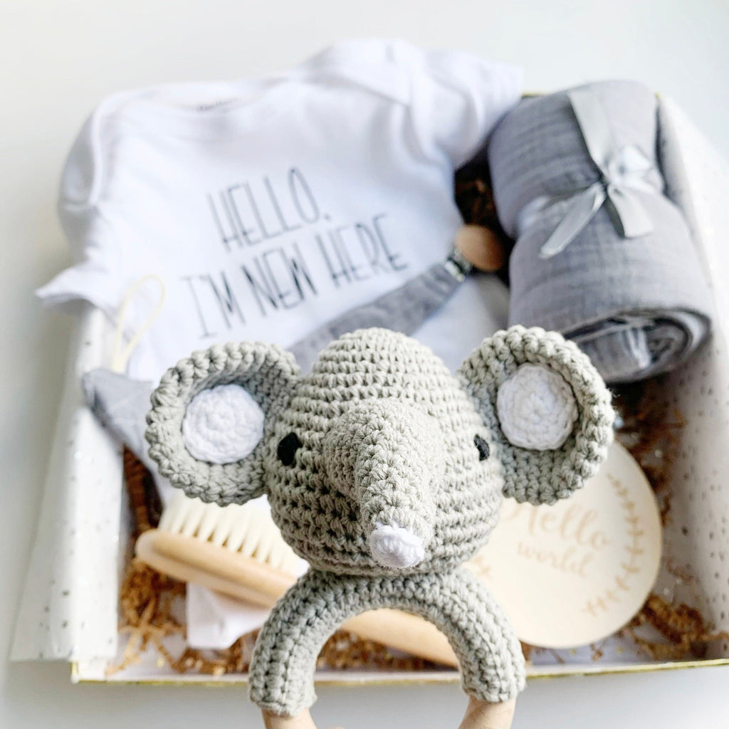 Gender Neutral Baby Shower Gift Box - Grey Elephant