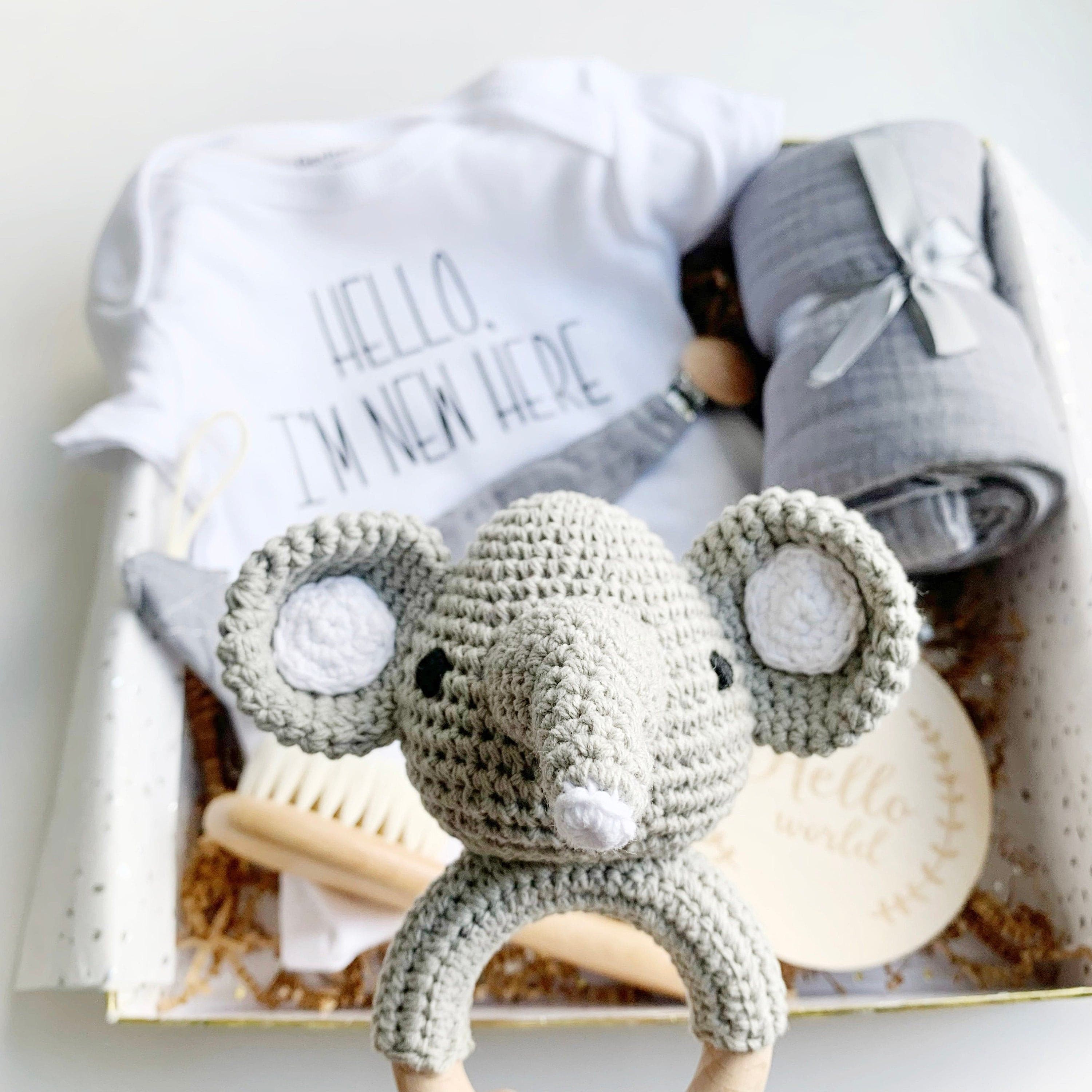 Gender Neutral Baby Shower Gift Box - Grey Elephant