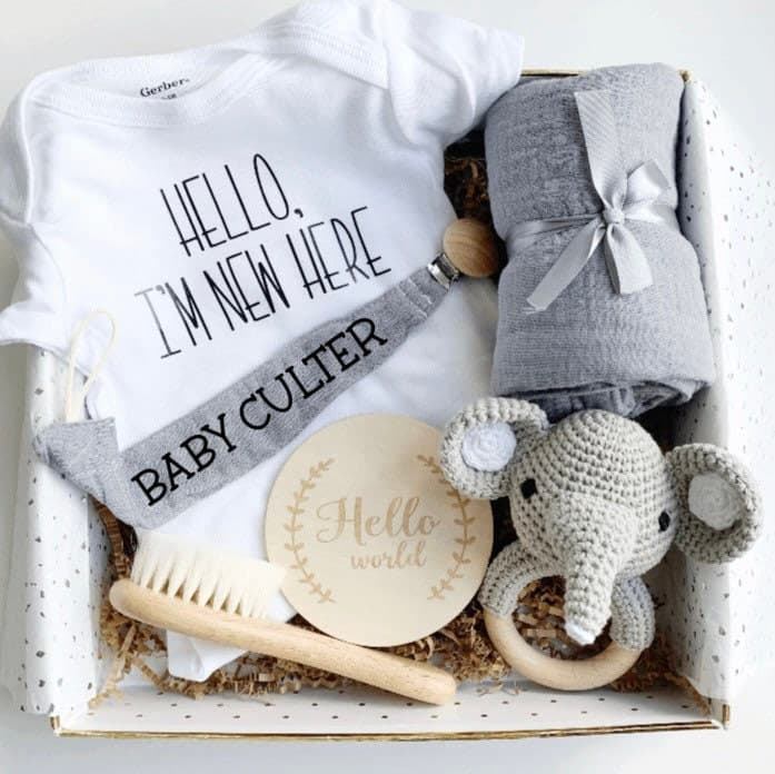 Gender Neutral Baby Shower Gift Box - Grey Elephant