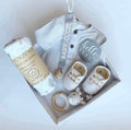 Gender Neutral Baby Gift Box Set - Grey Baby Blanket, Soother Clip and Shoes