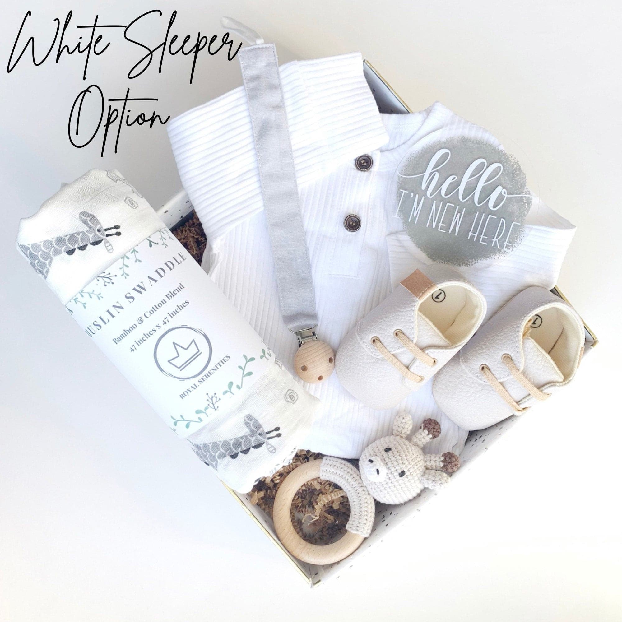 Gender Neutral Baby Gift Box Set - Grey Baby Blanket, Soother Clip and Shoes