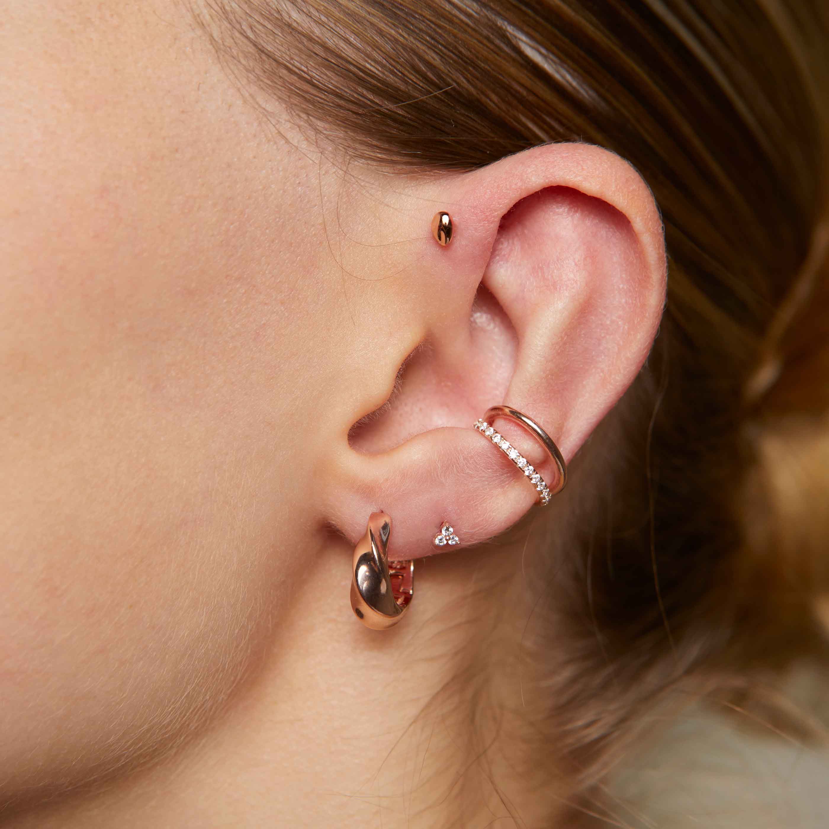 Triple Crystal Stud Earrings in Rose Gold